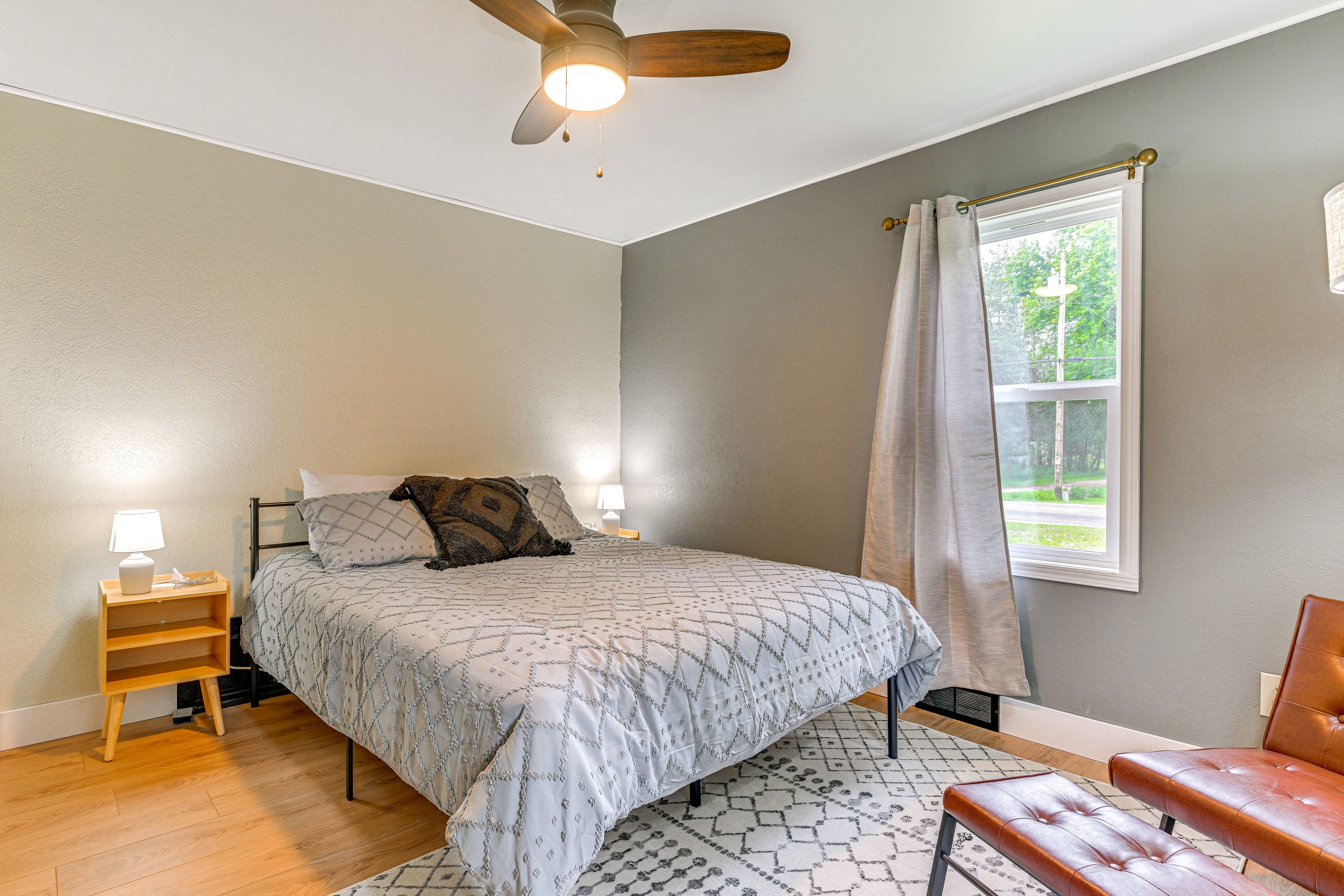 Bedroom 1 | 1st Floor | Queen Bed | Linens Provided | Ceiling Fans
