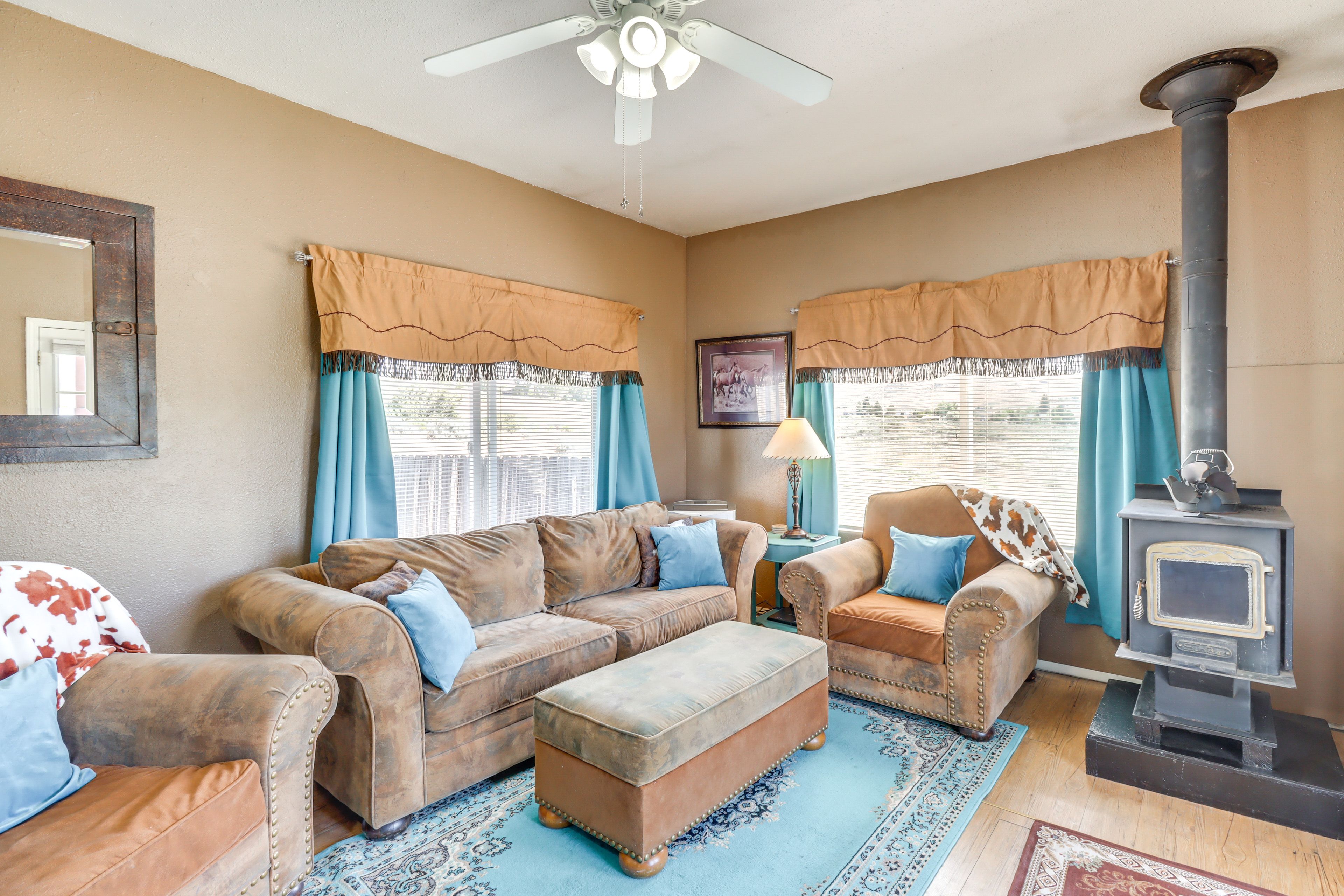 Living Area | Queen Sleeper Sofa | Smart TV | Wood-Burning Stove