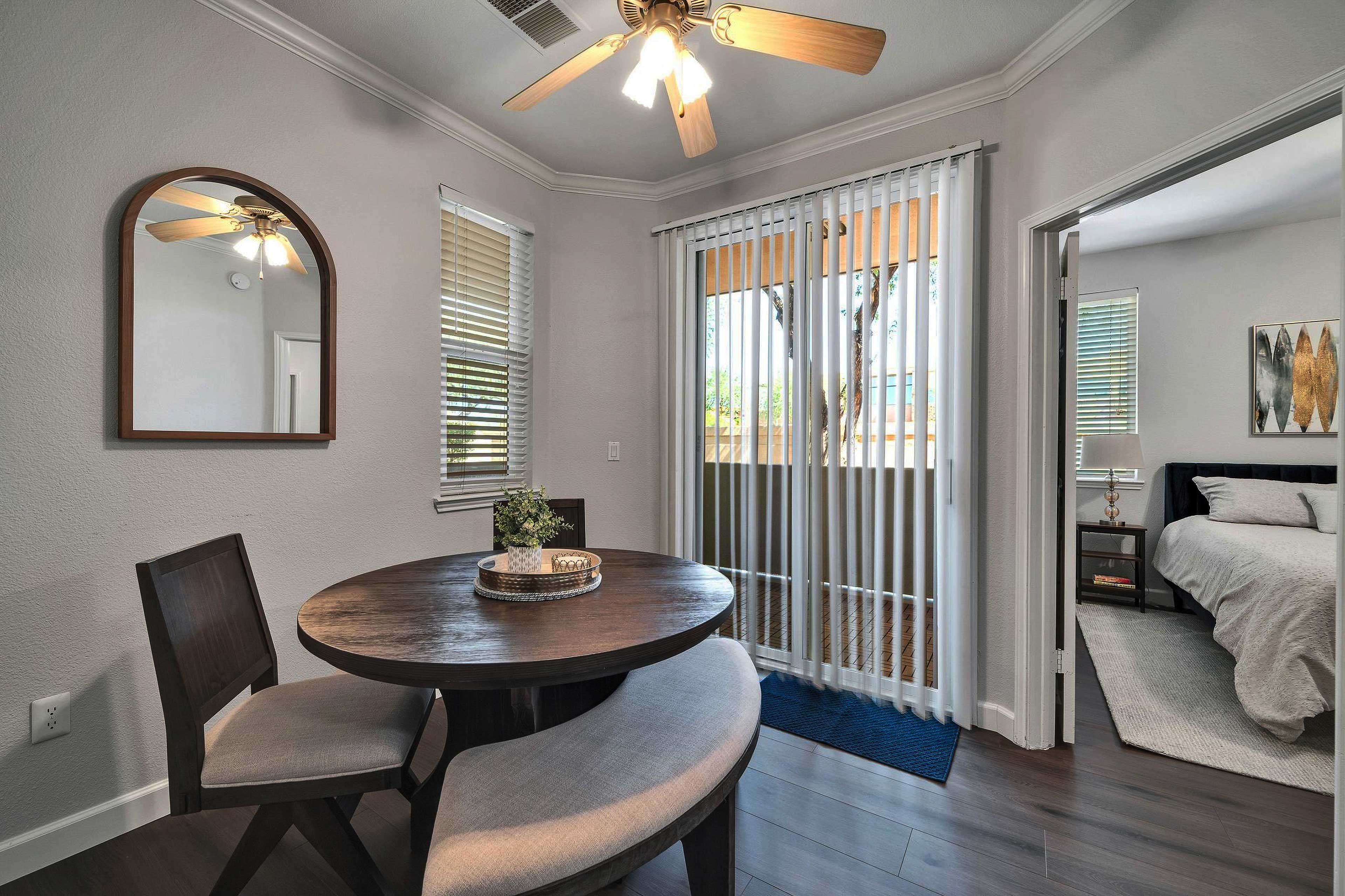 Dining Area | Patio Access | Dishware + Flatware