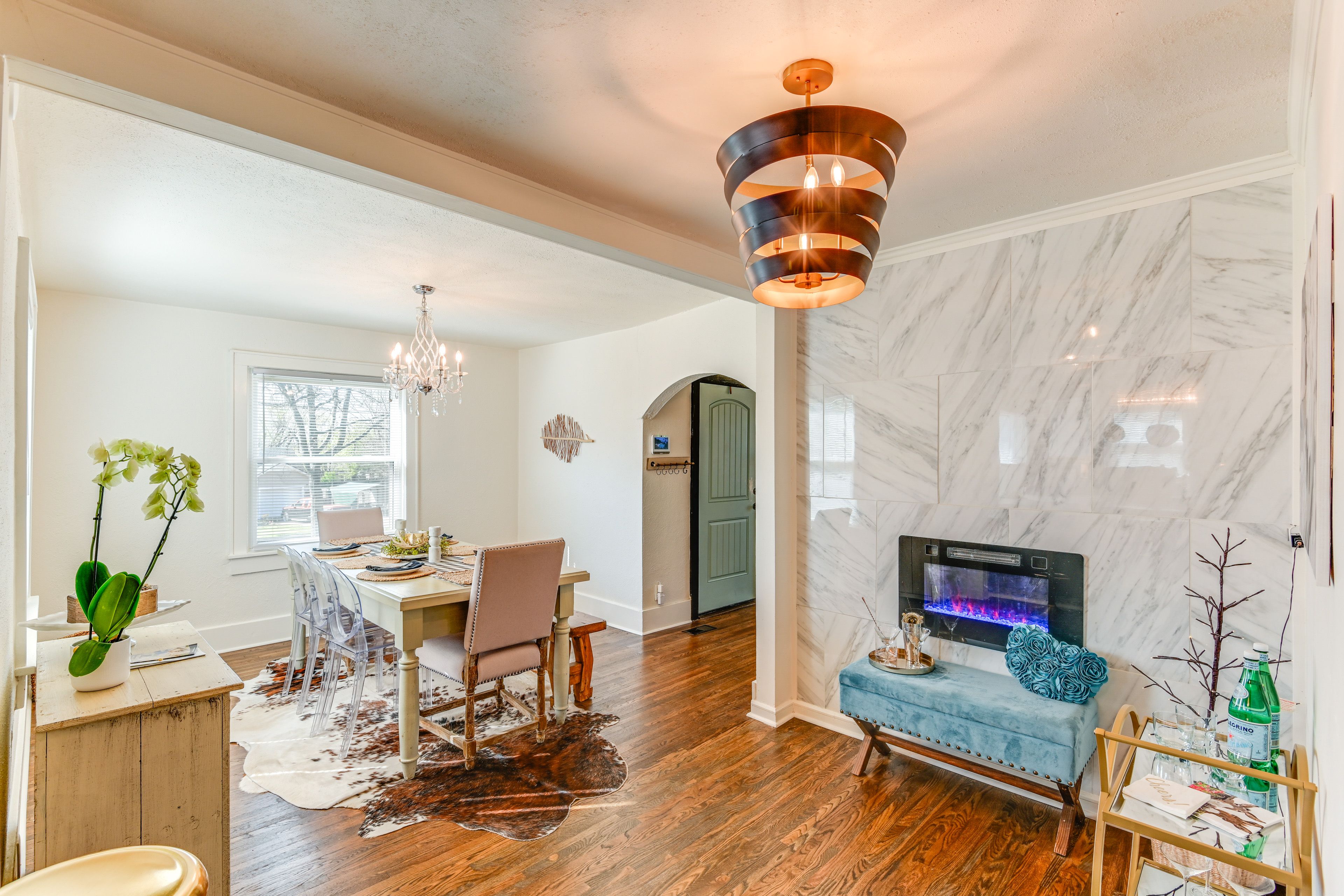 Dining Area | Dishware + Flatware | Electric Fireplace