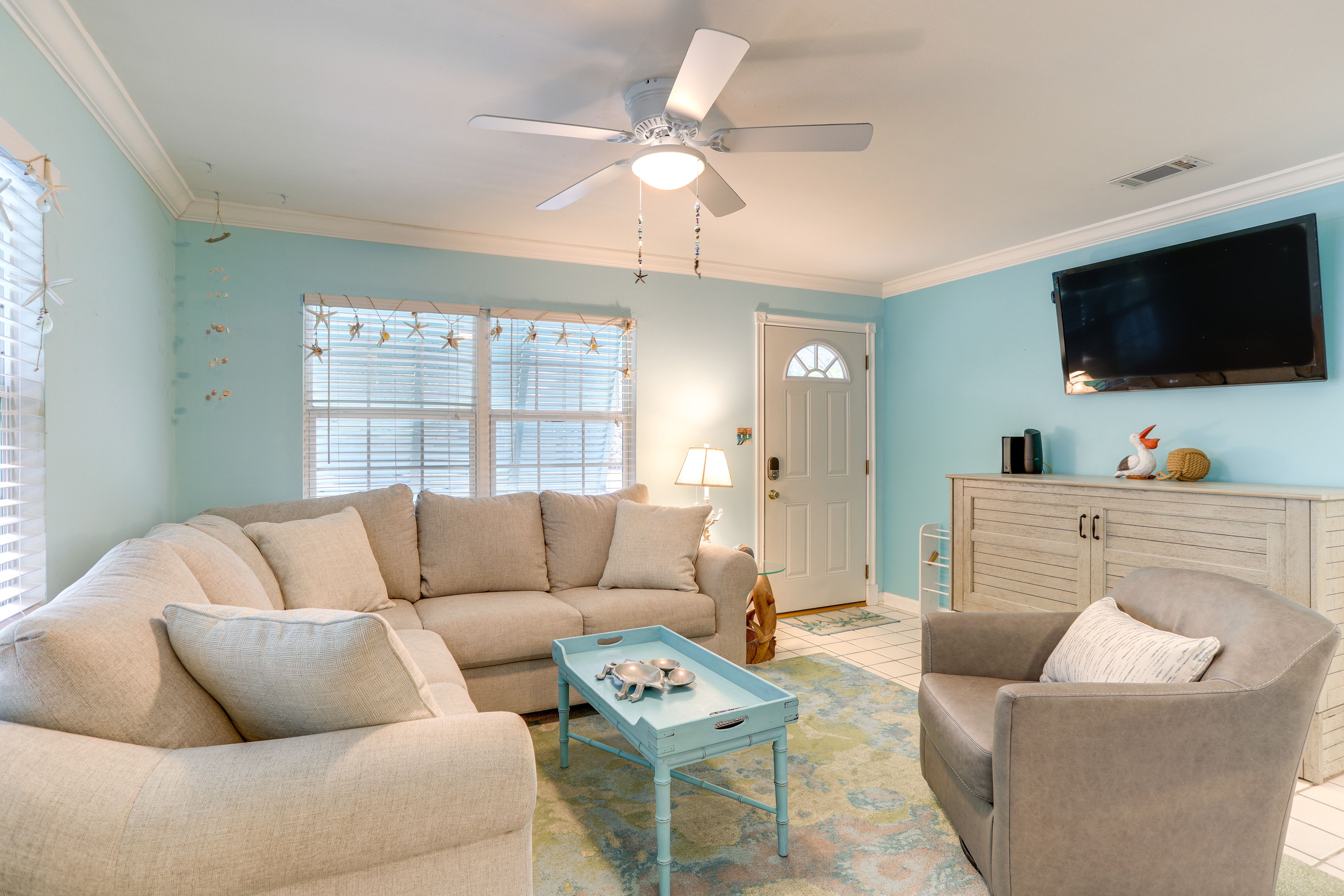 Living Room | Single-Story Home | Central A/C & Heating | Queen Murphy Bed