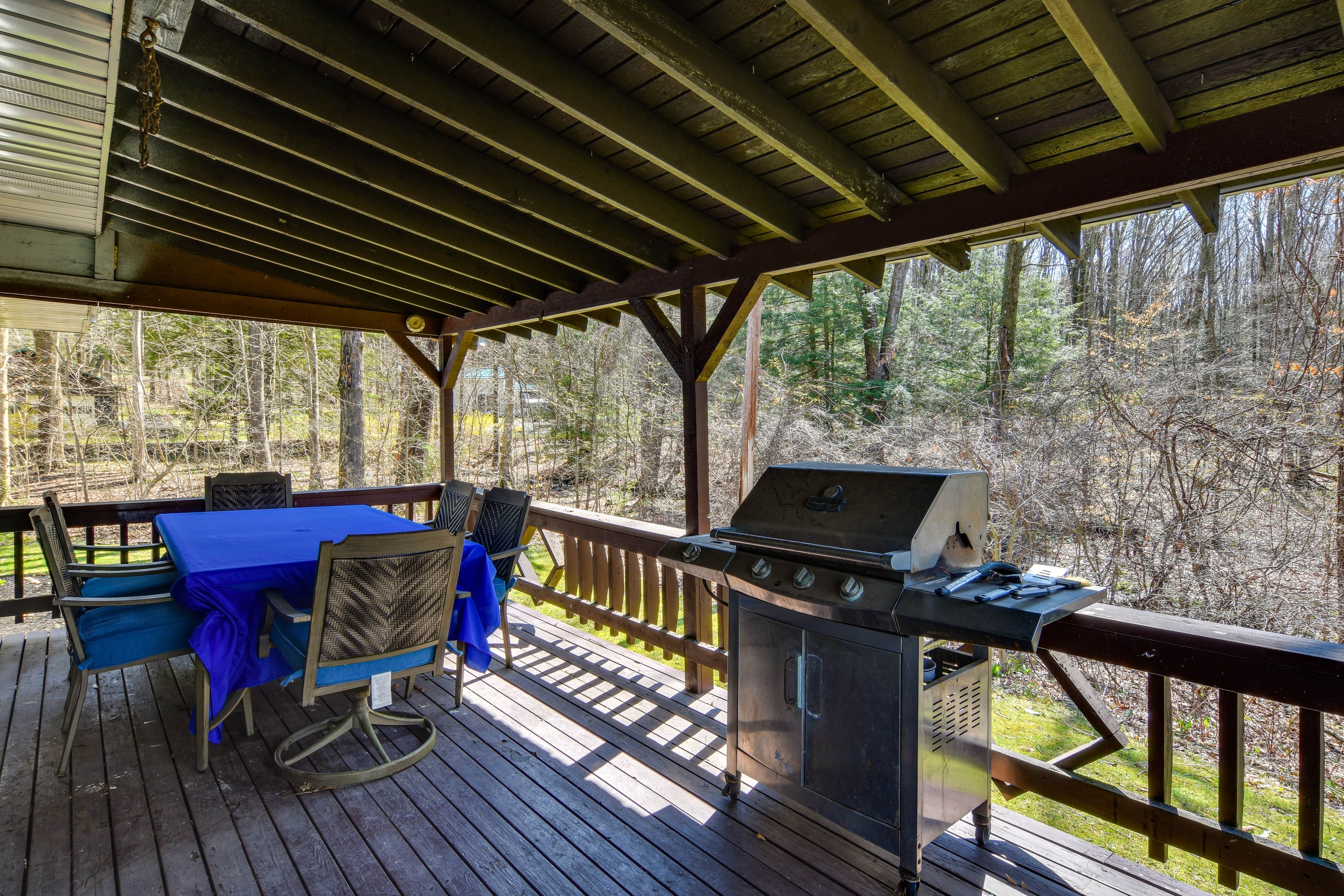 Deck | Gas Grill | Dining Area | Rolling Hill & Stream Views