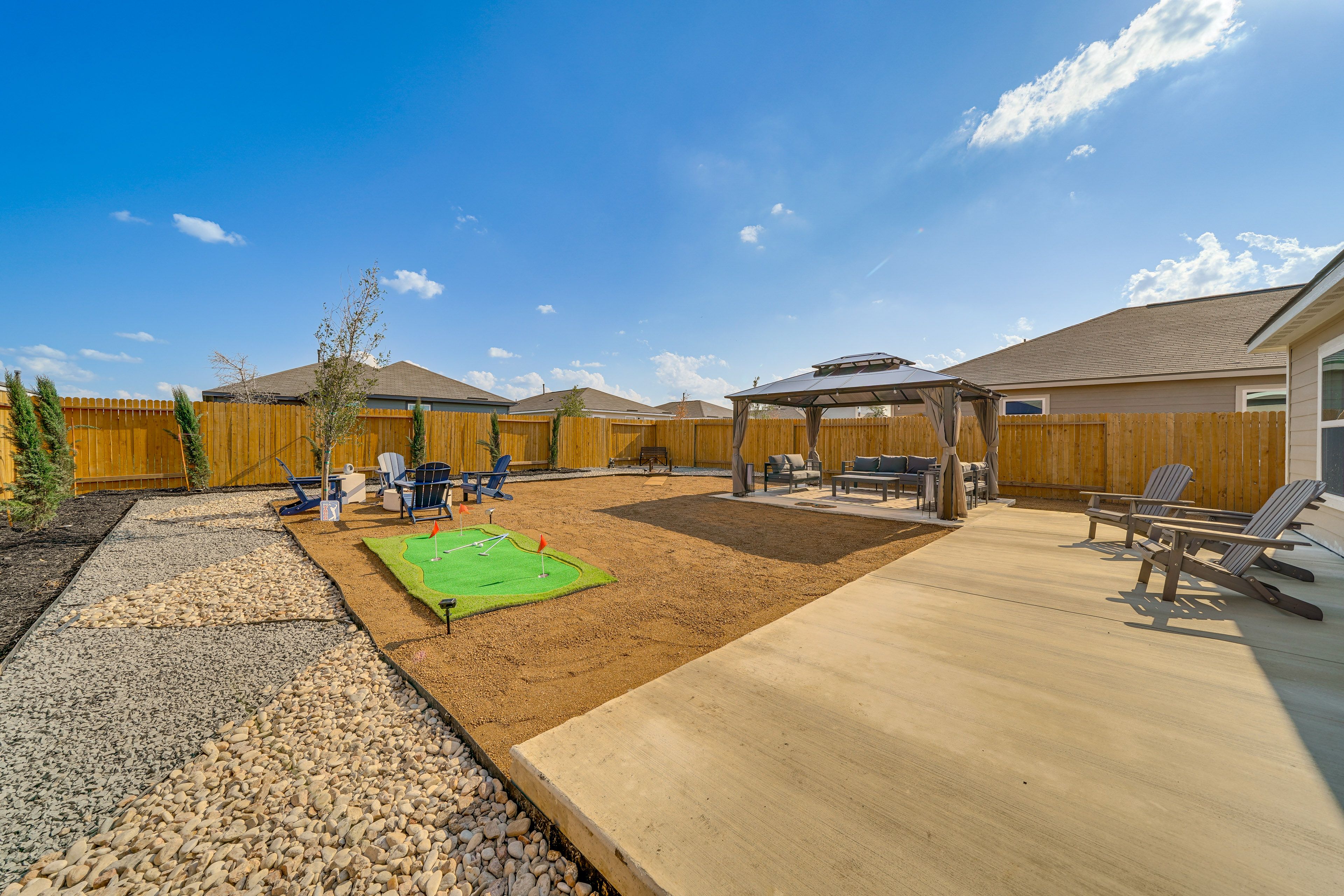 House Exterior | Furnished Gazebo | Putting Mat | Gas Fire Pit | Fenced Yard