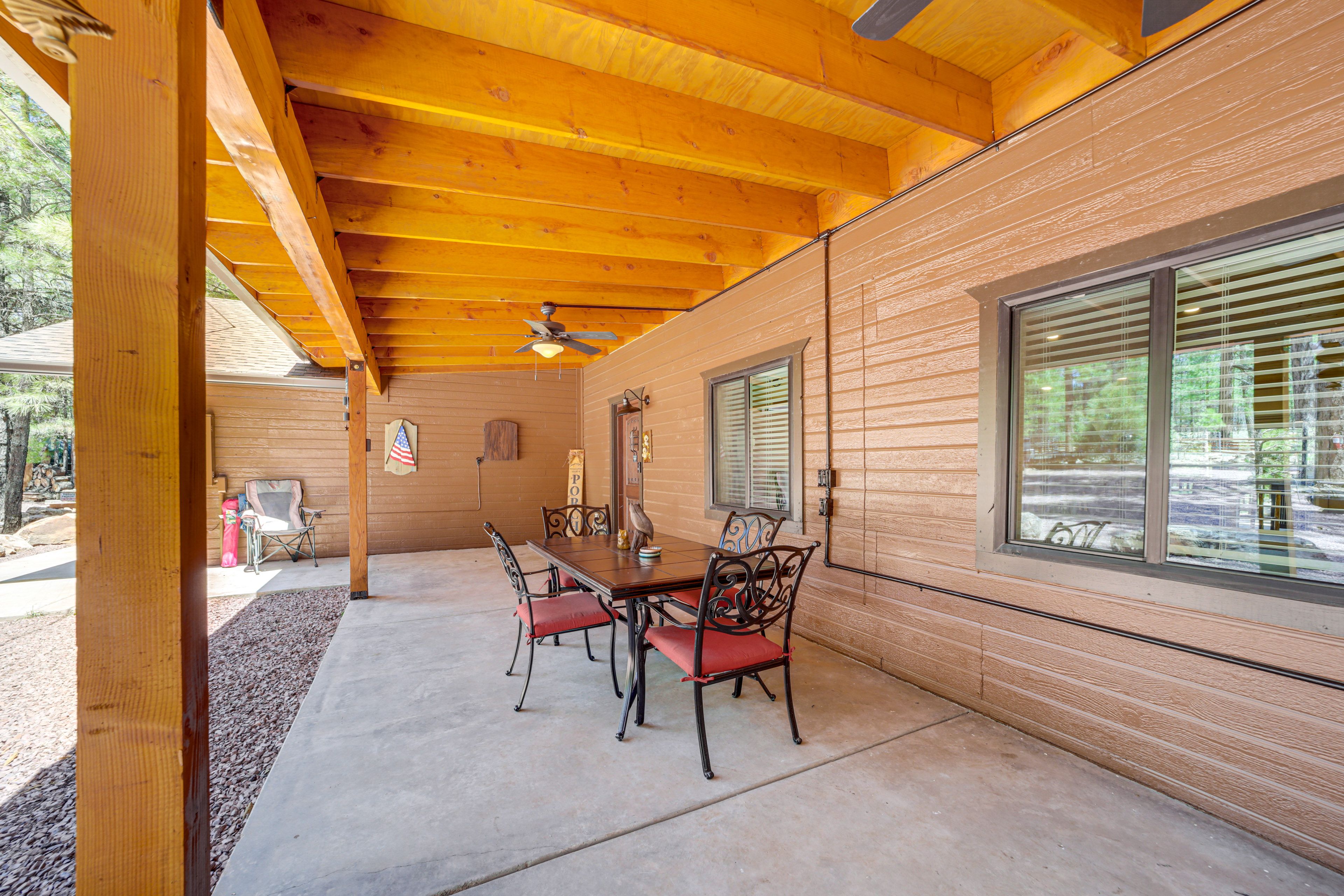 Front Porch | Seating & Dining | Private Hot Tub