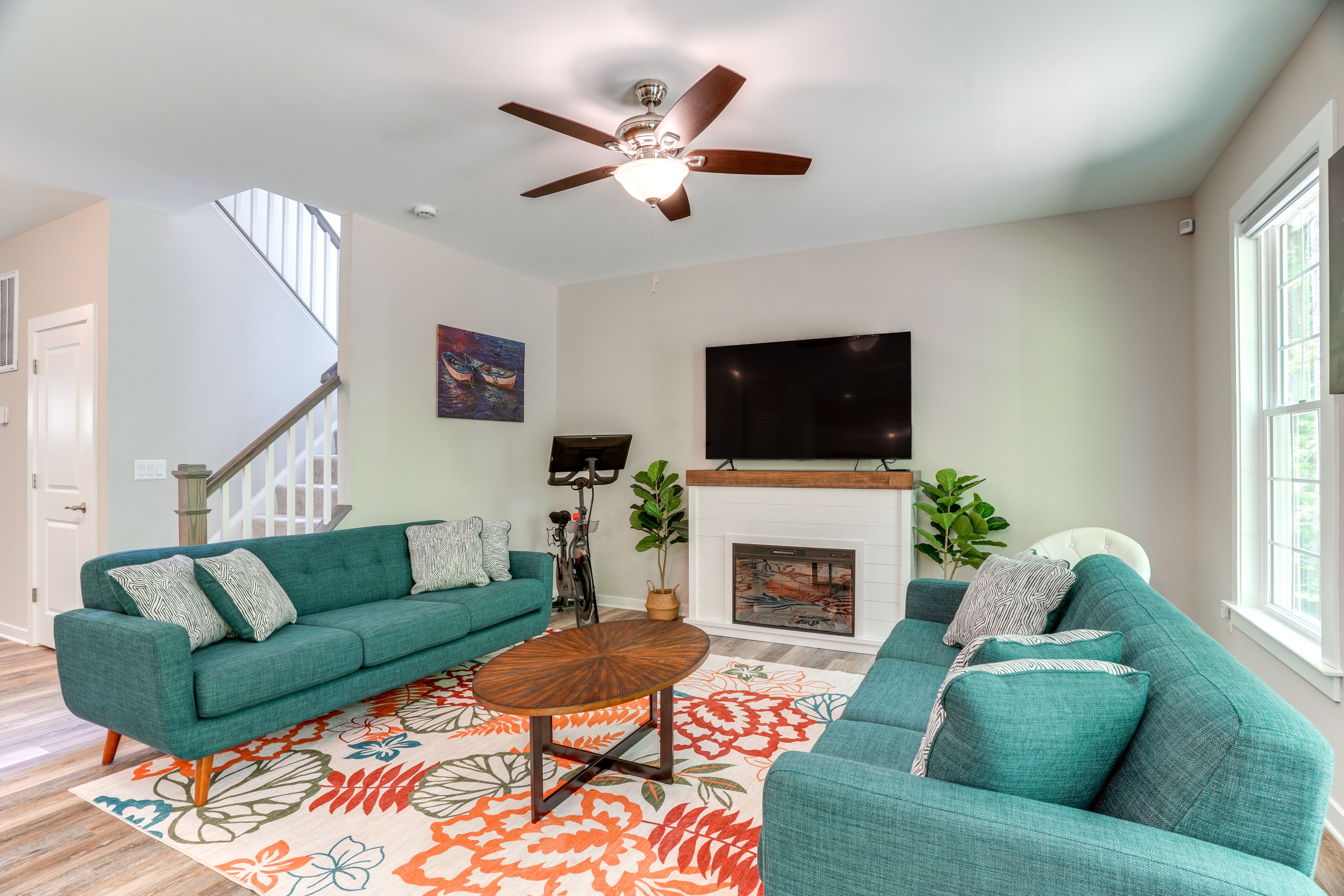 Living Room | 1st Floor | Peloton Bike | Smart TV | Fireplace