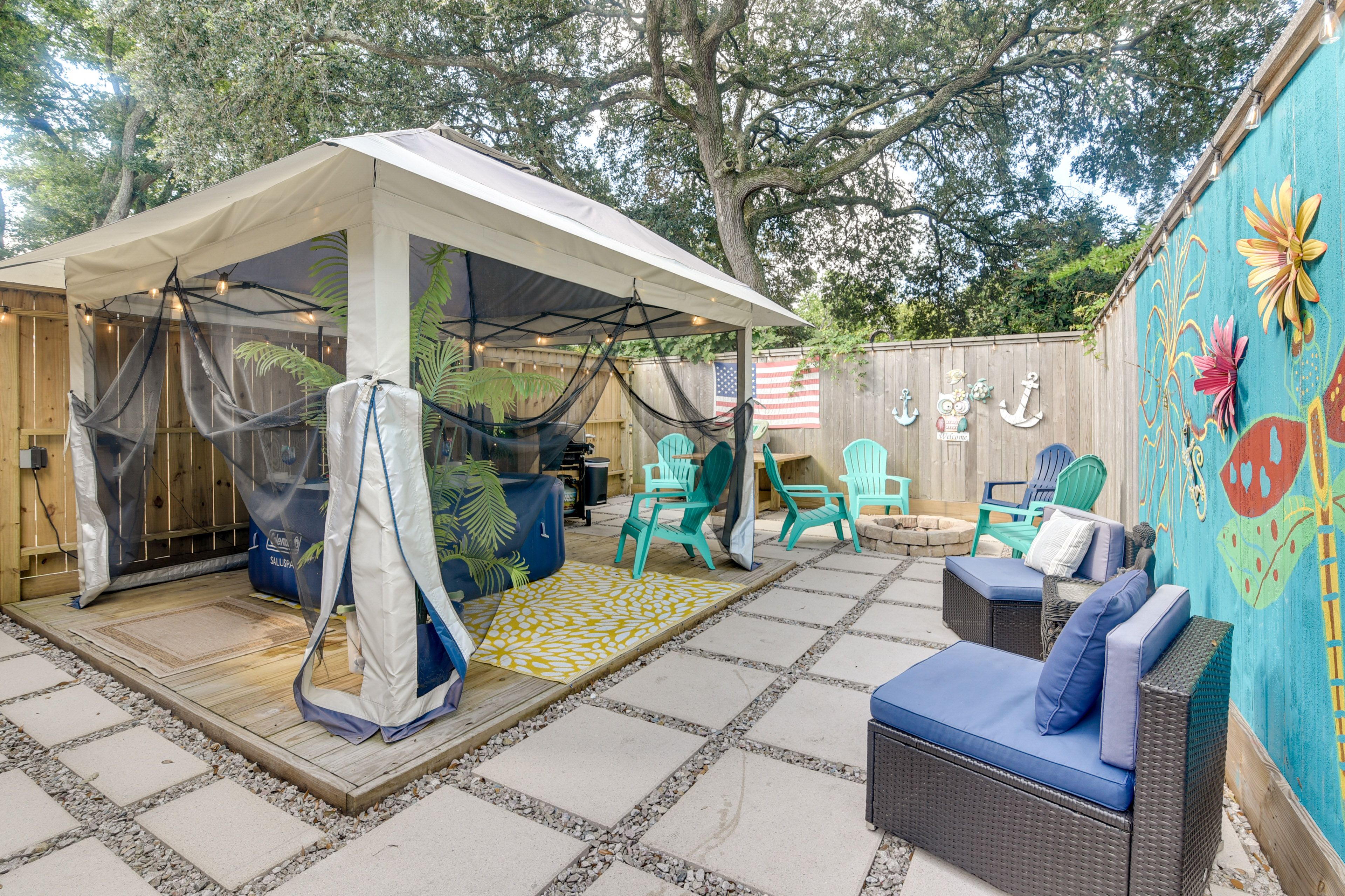 Exterior | Fenced Yard | Gazebo w/ Inflatable Hot Tub | Gas Grill | Fire Pit