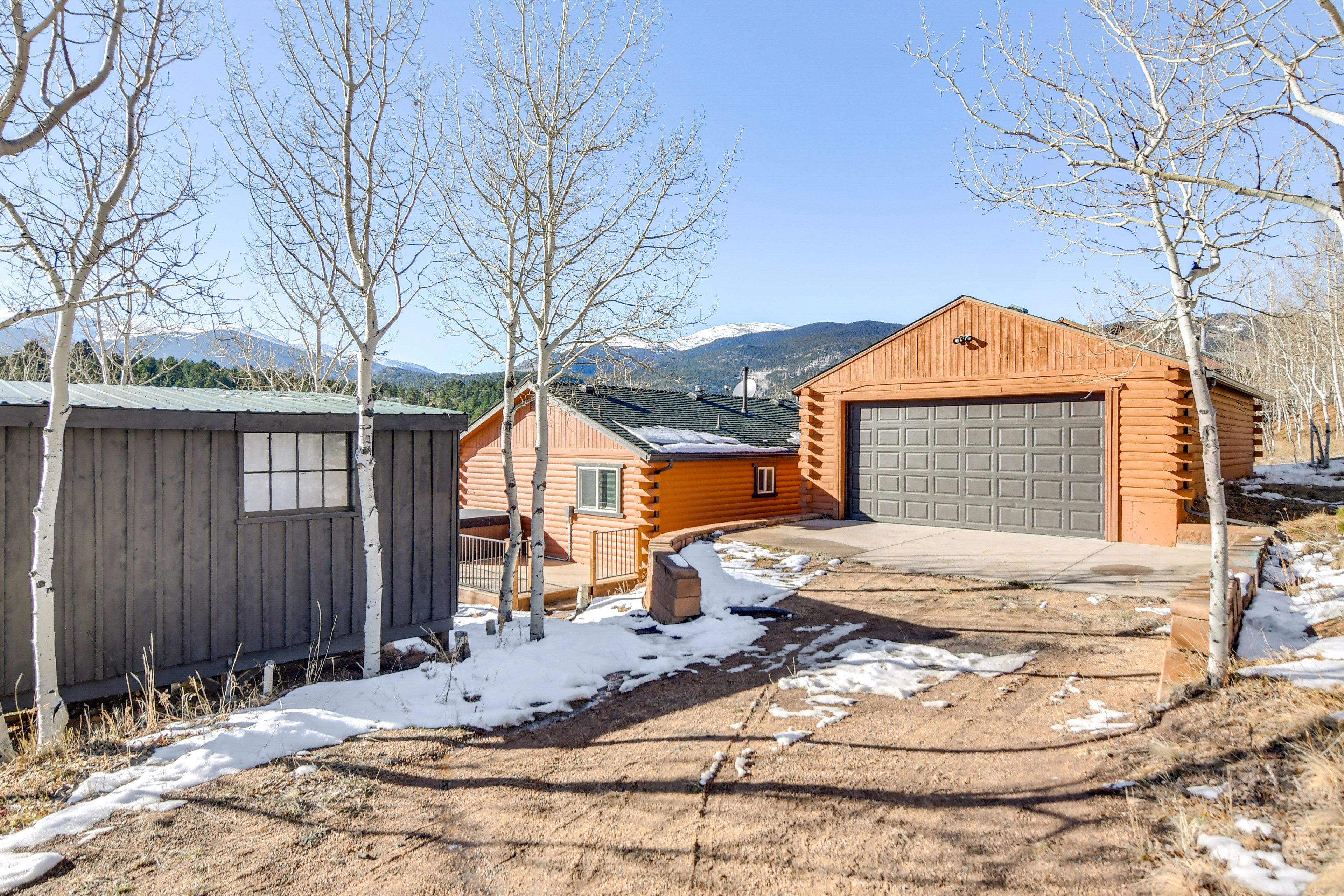 Property Exterior | Single-Story Cabin | Keyless Entry | Private Hot Tub