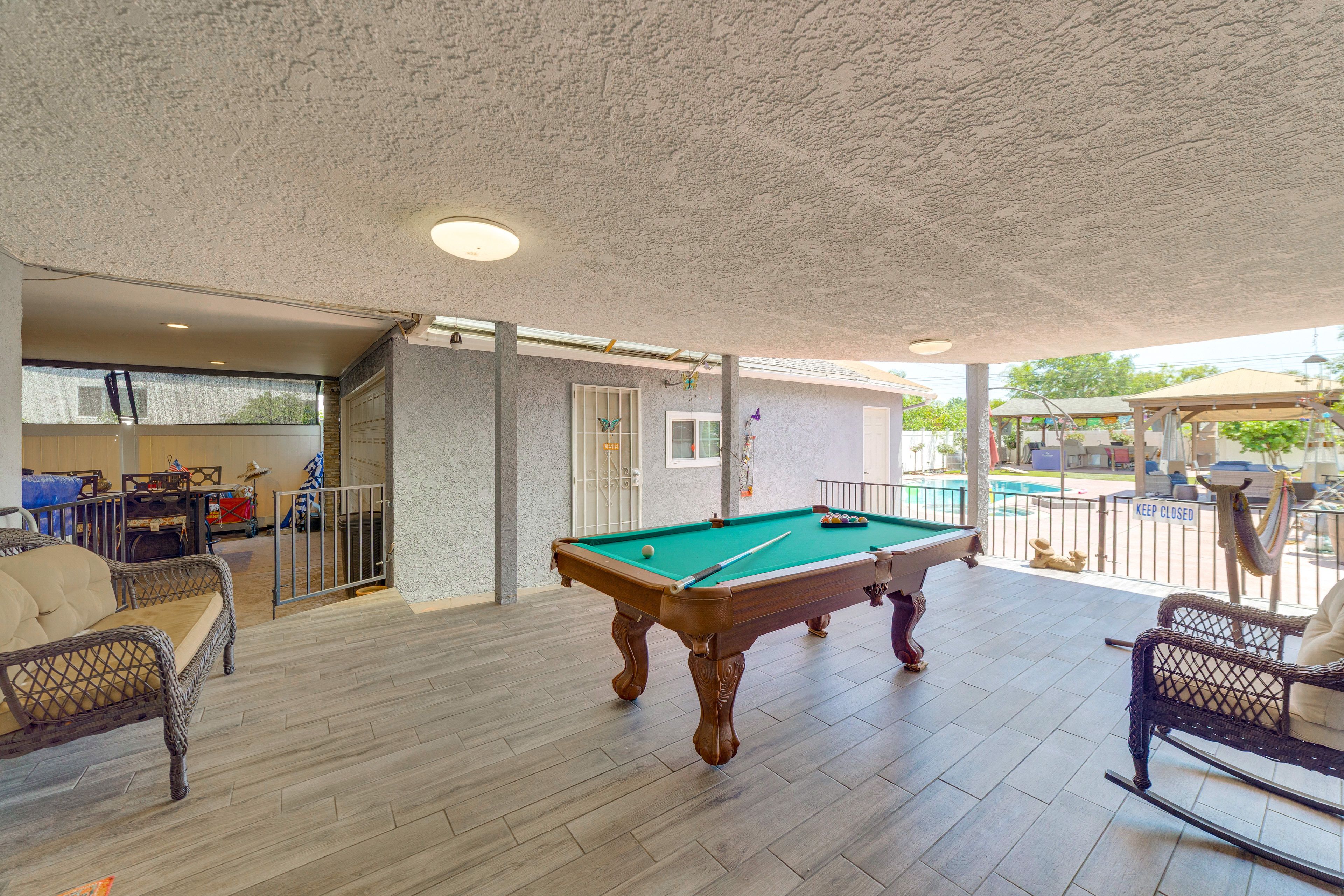Patio | Outdoor Seating & Dining | Hammock | Pool Table
