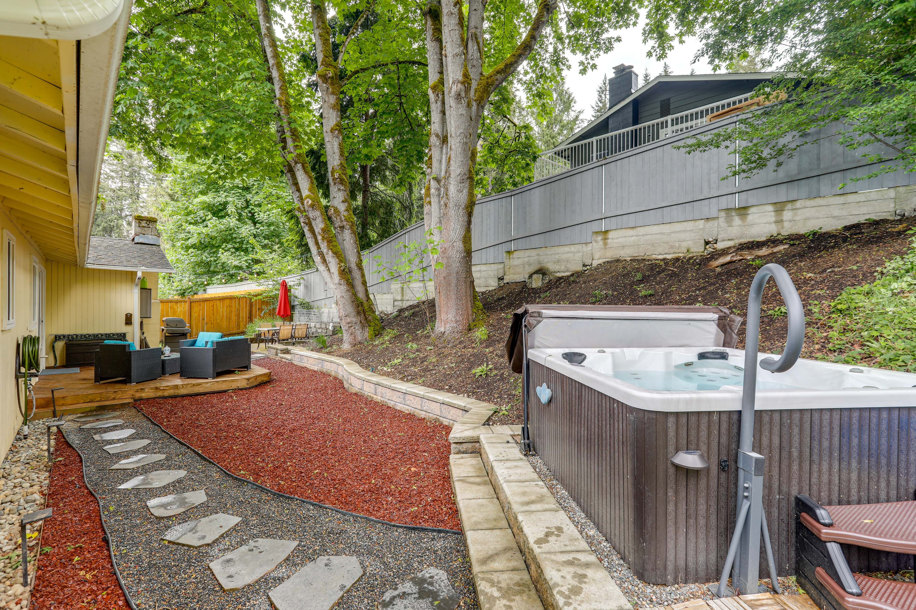 House Exterior | Furnished Deck | Private Hot Tub