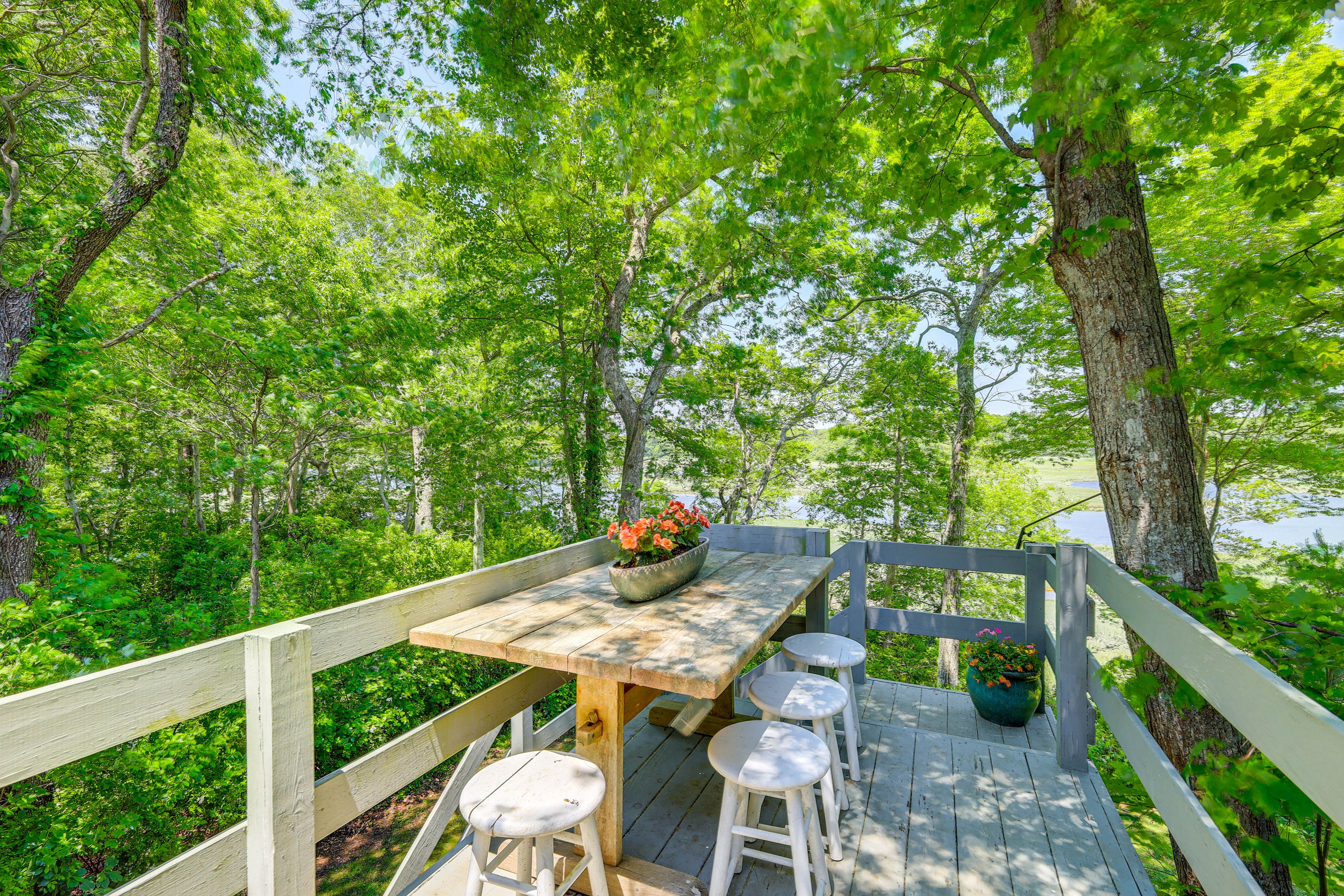 Rear Deck | On-Site River Access | 1 Mi to Beaches