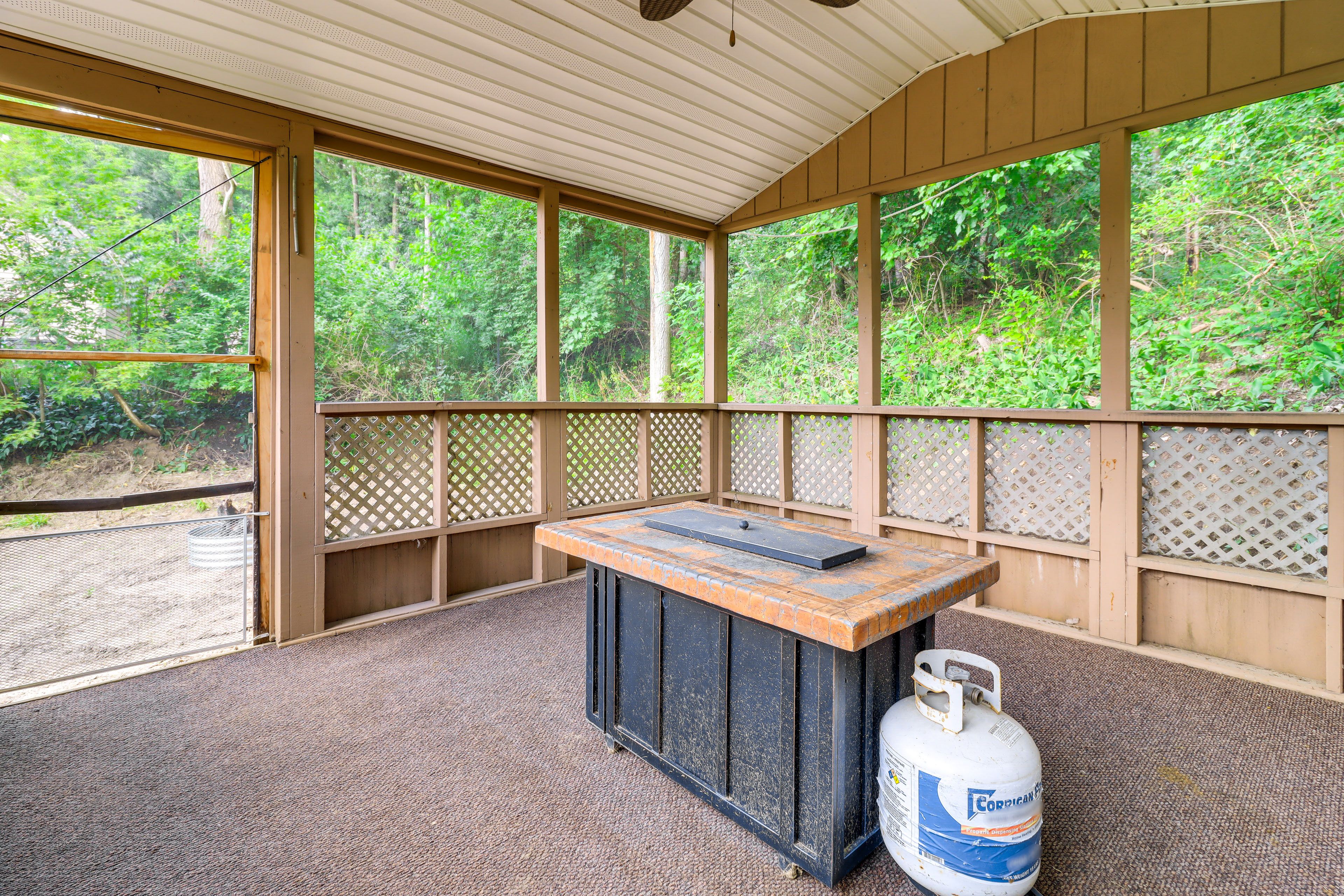 Screened-In Porch (Detached) | Gas Fire Pit Table