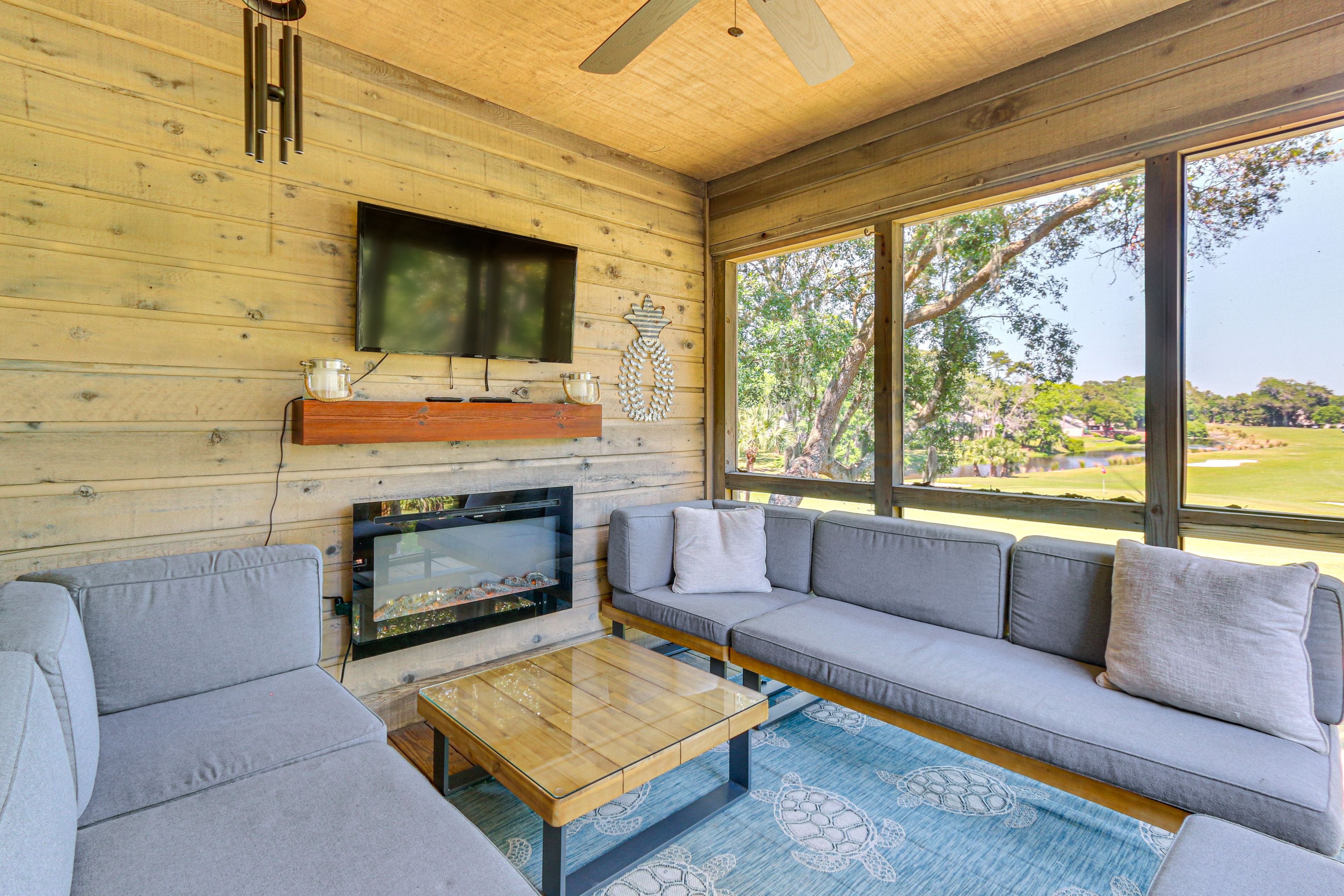 Screened Porch | 2-Story Villa | Electric Fireplace | Golf Course & Lagoon View