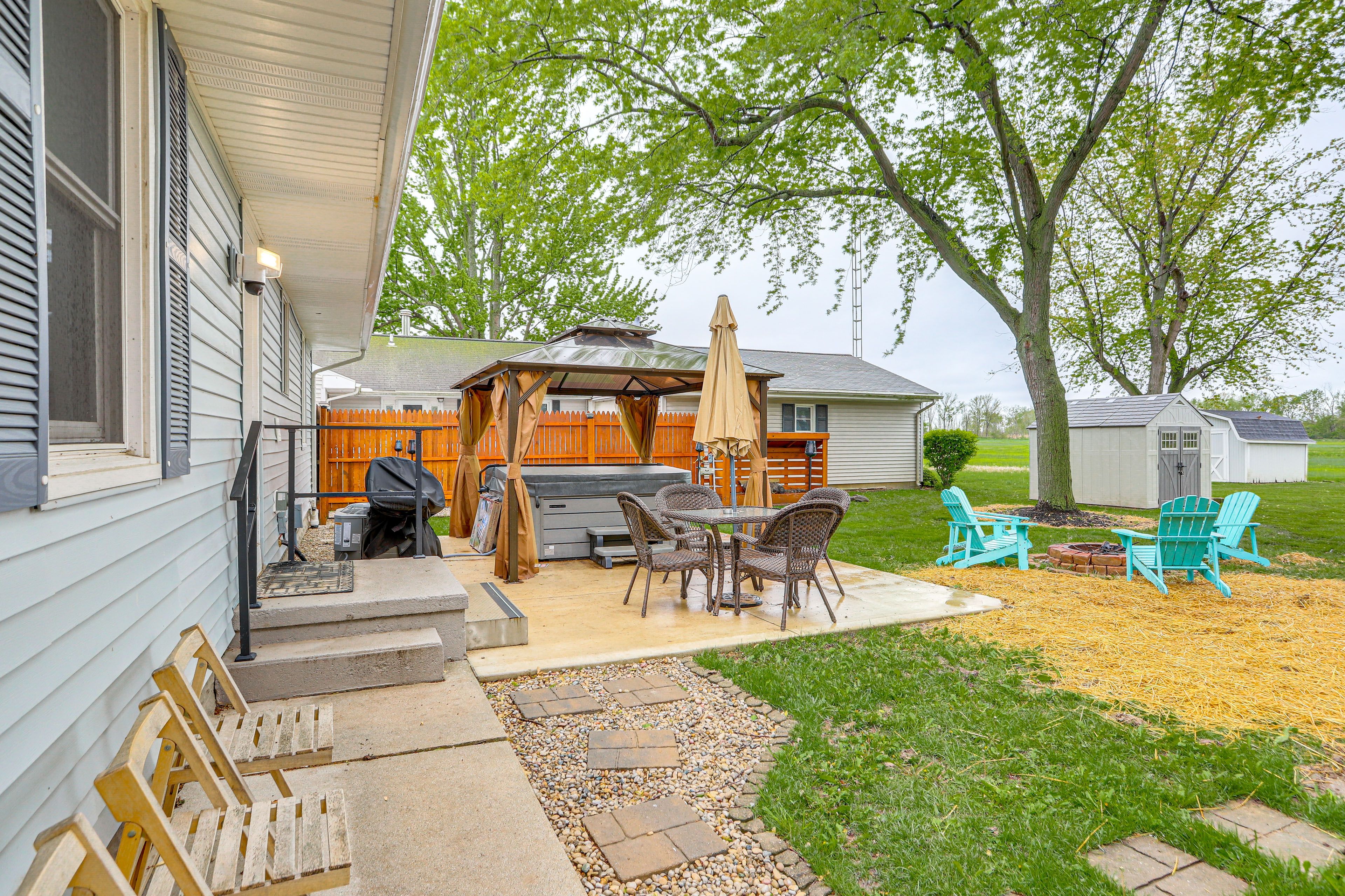 House Exterior | Furnished Patio | Dining Area | Gas Grill | Private Hot Tub
