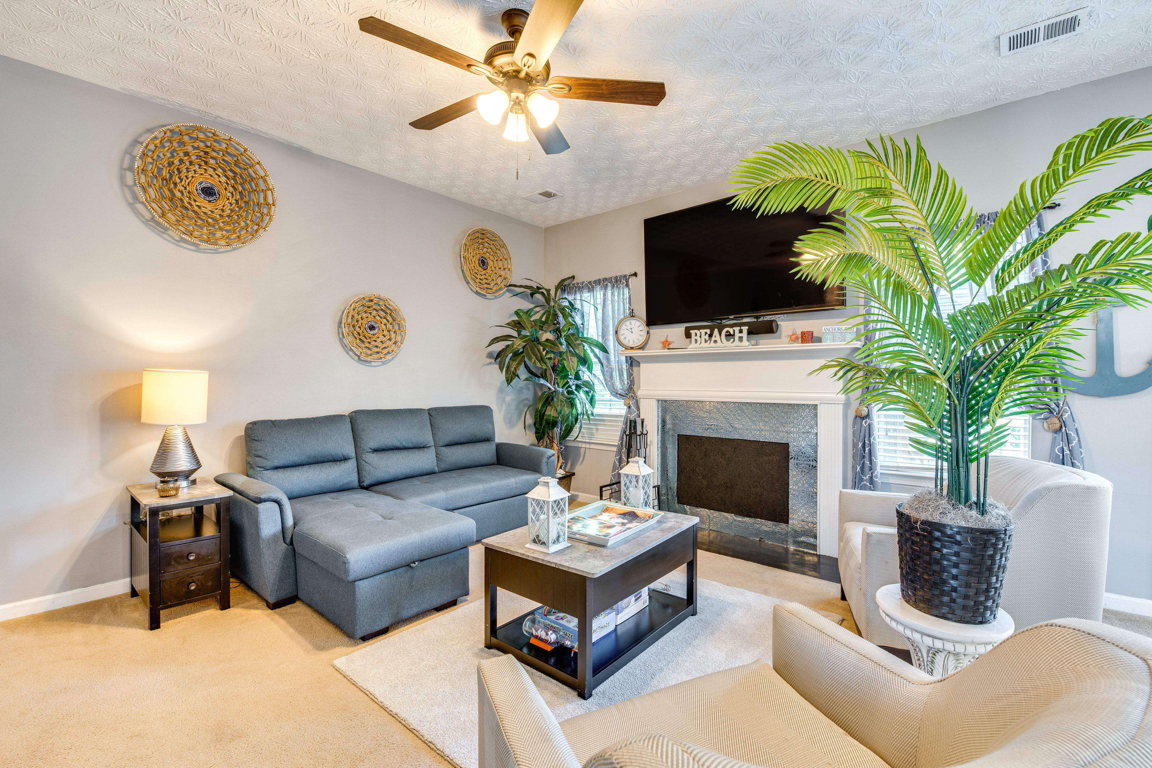 Living Room | 1st Floor | Full Sleeper Sofa | Smart TV | Decorative Fireplace