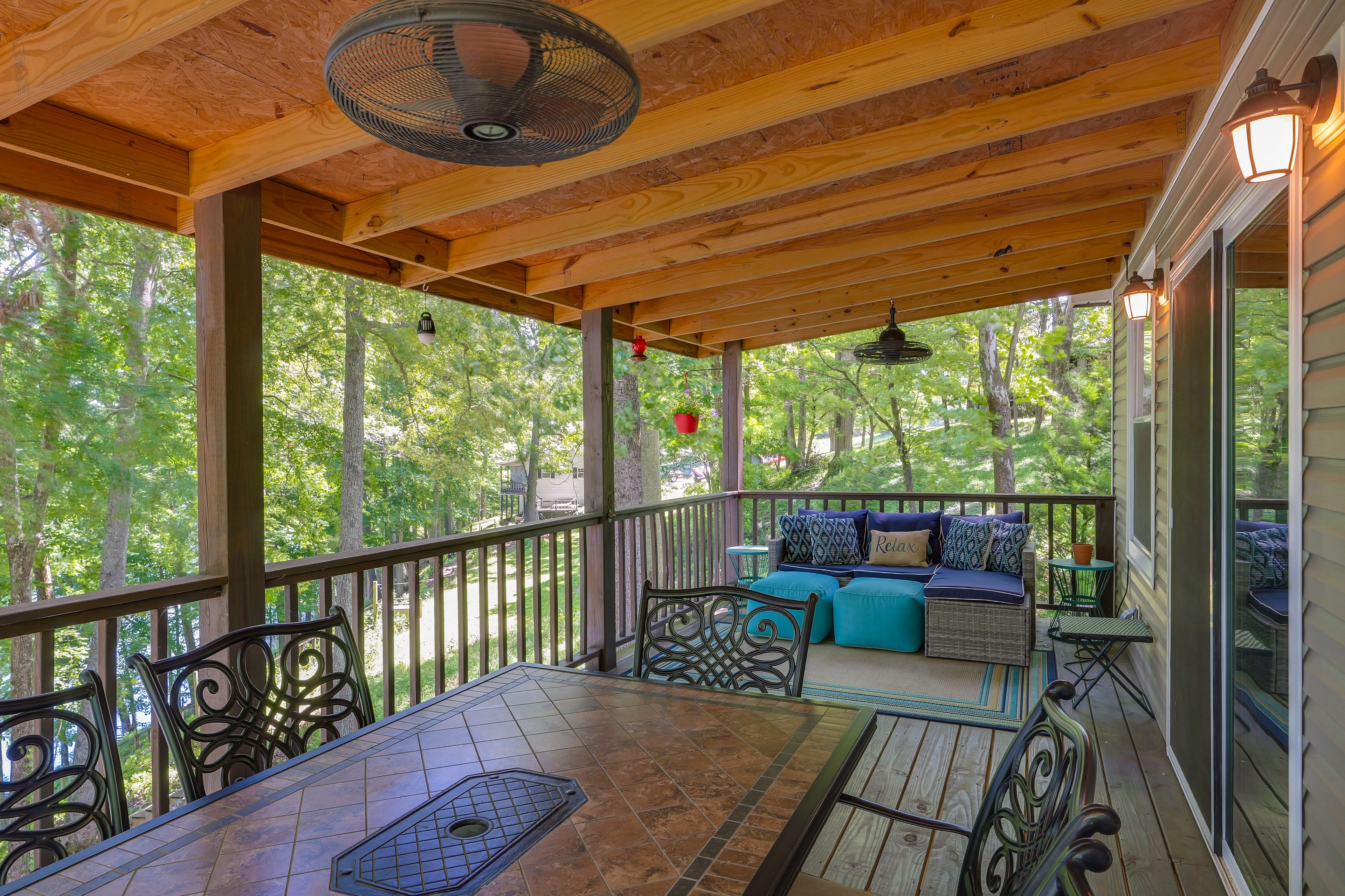 Covered Deck | Main Level | Dining Area | Riverfront Views