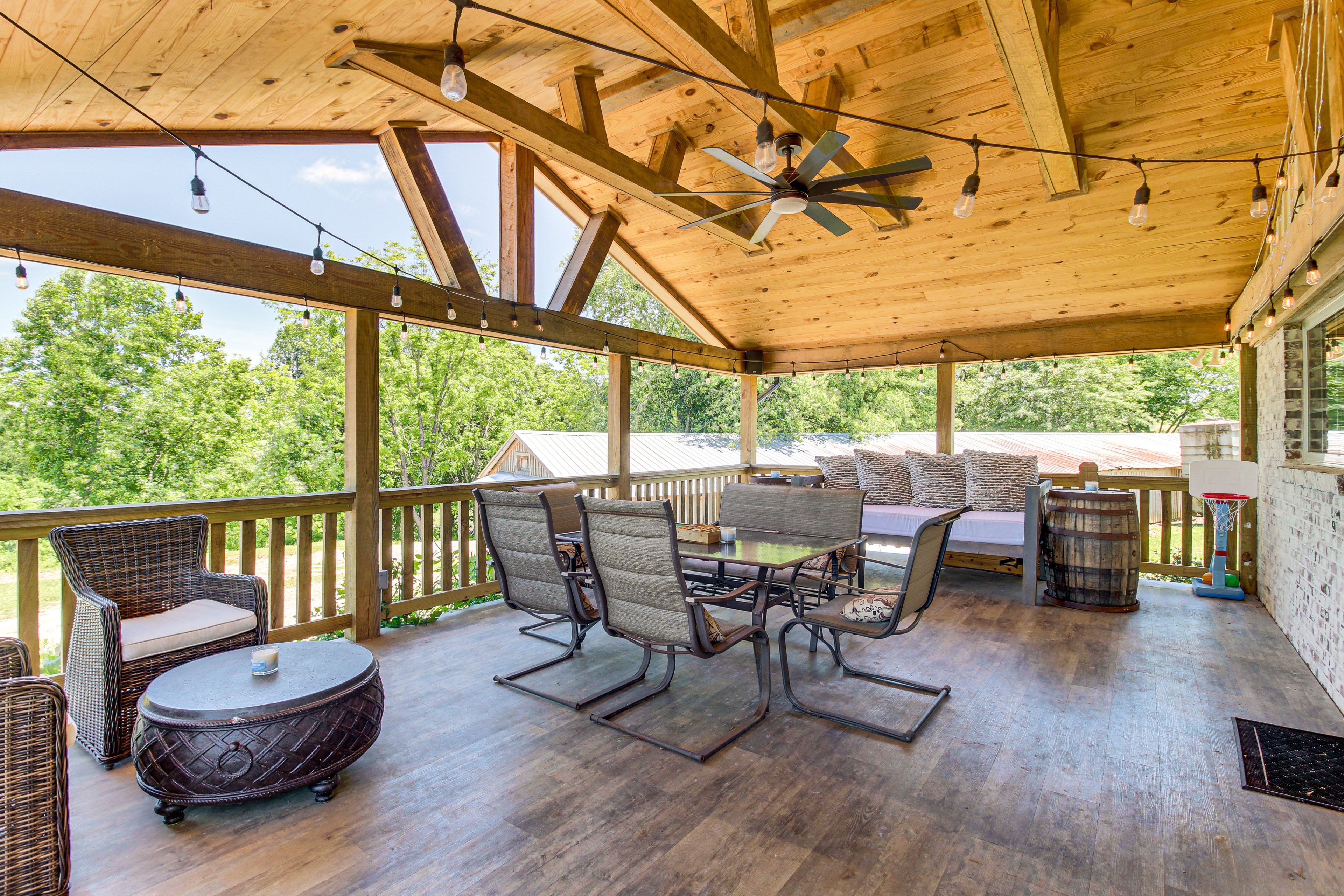 Covered Deck | Single-Story Home | Dining Set | Cornhole