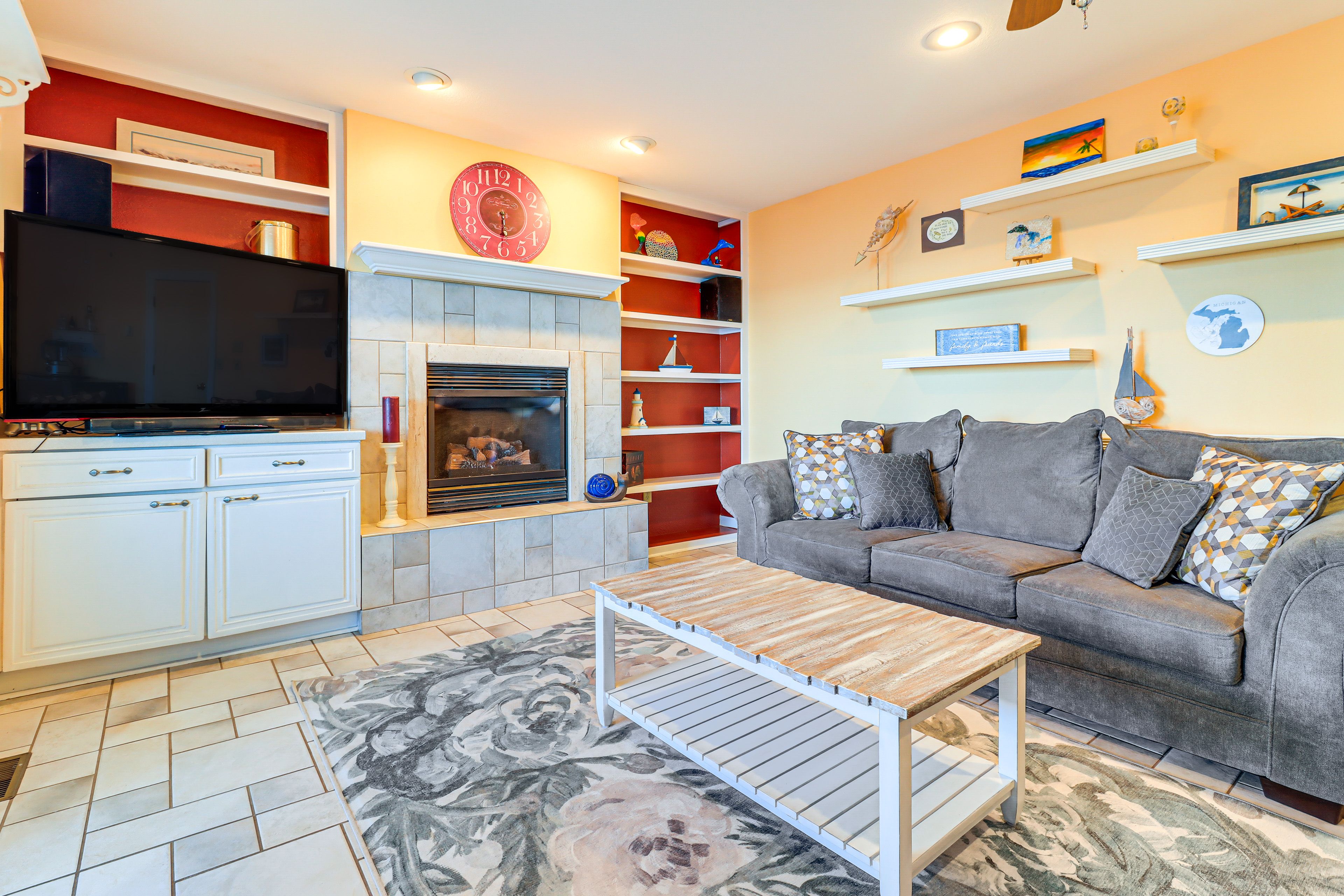 Seating Area | 1st Floor | Smart TV | Fireplace | Central Heating & A/C