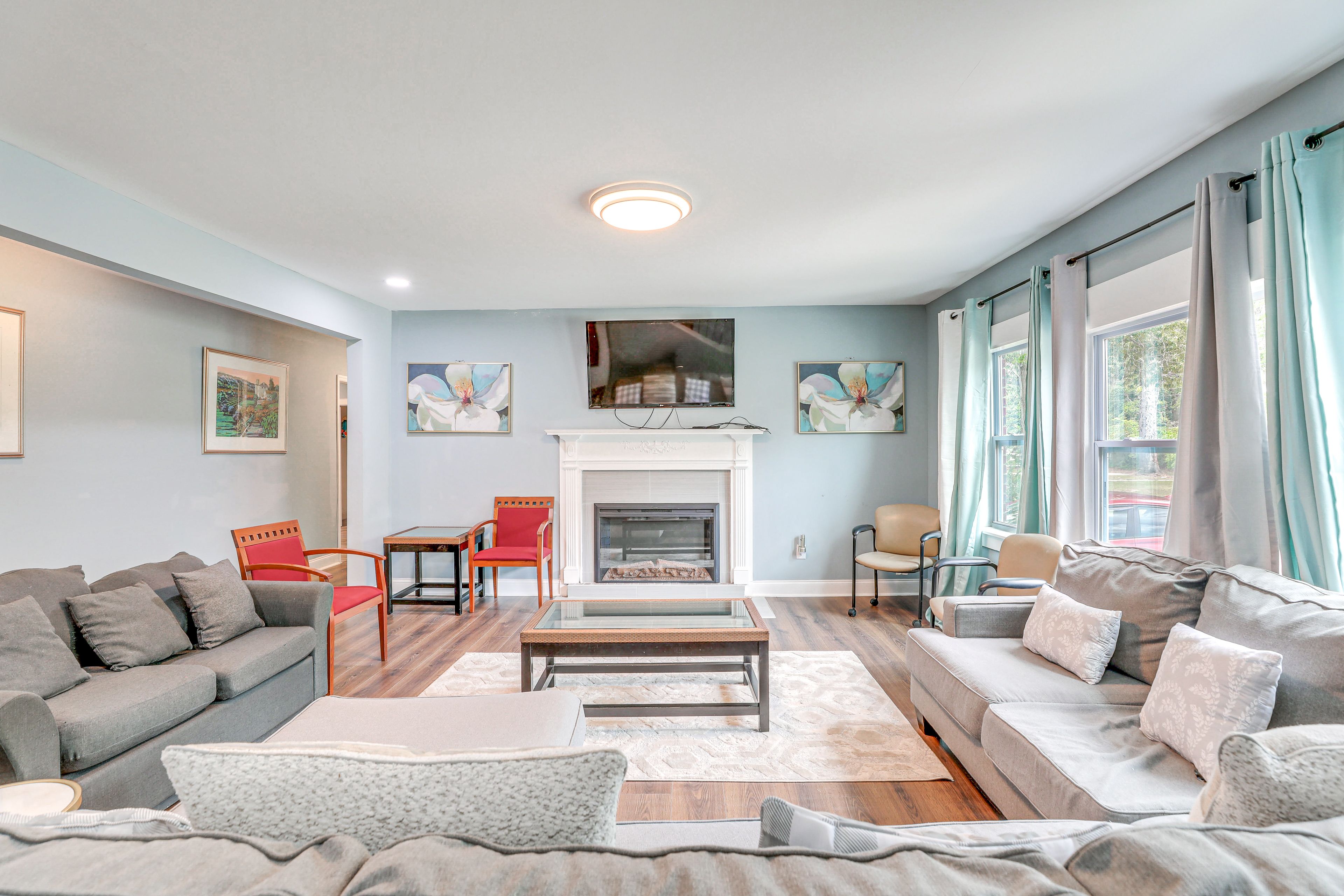 Living Room | Electric Fireplace | Central A/C & Heat | 1st Floor