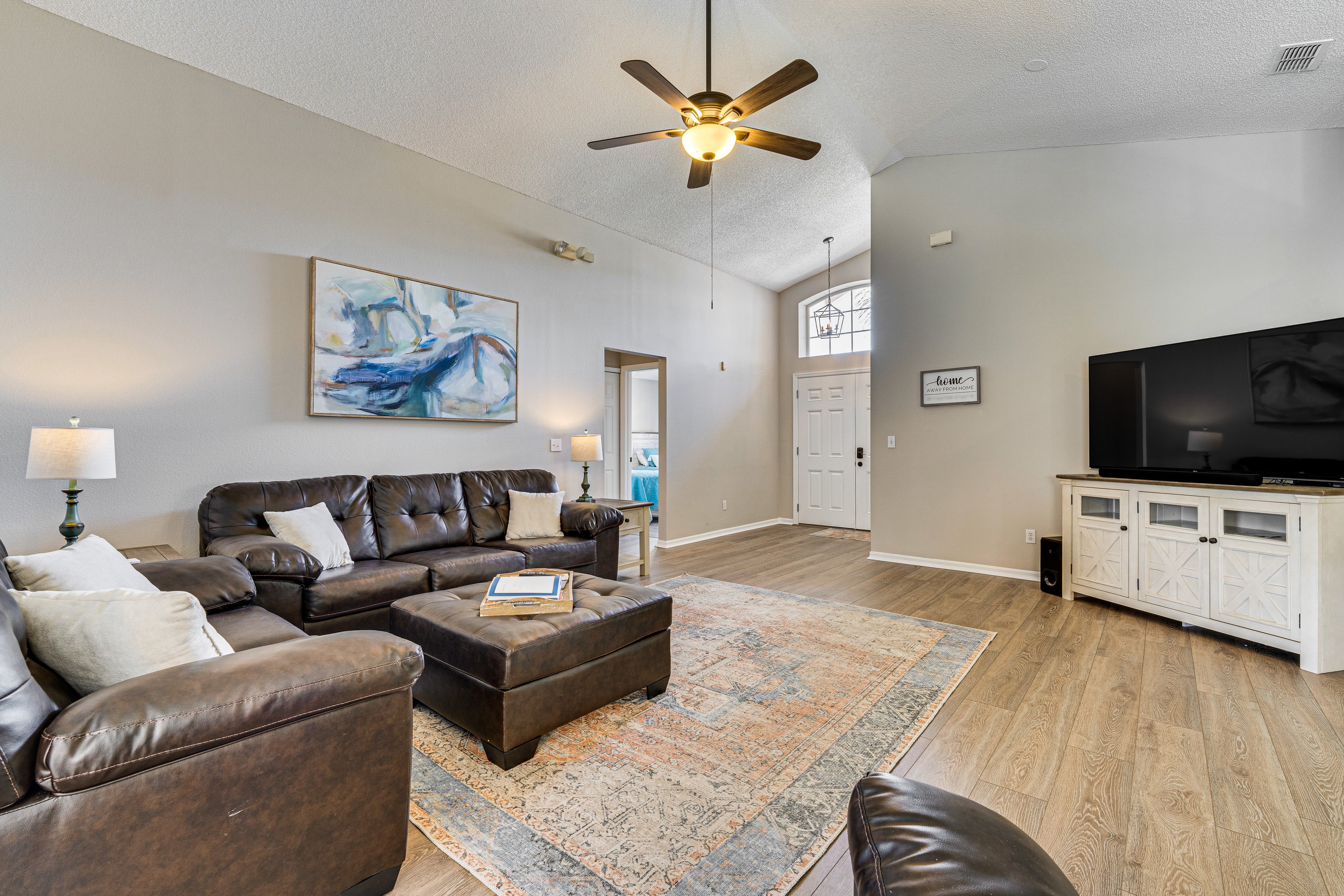 Living Room | Queen Sleeper Sofa | Single-Story Home | Central Heating & A/C