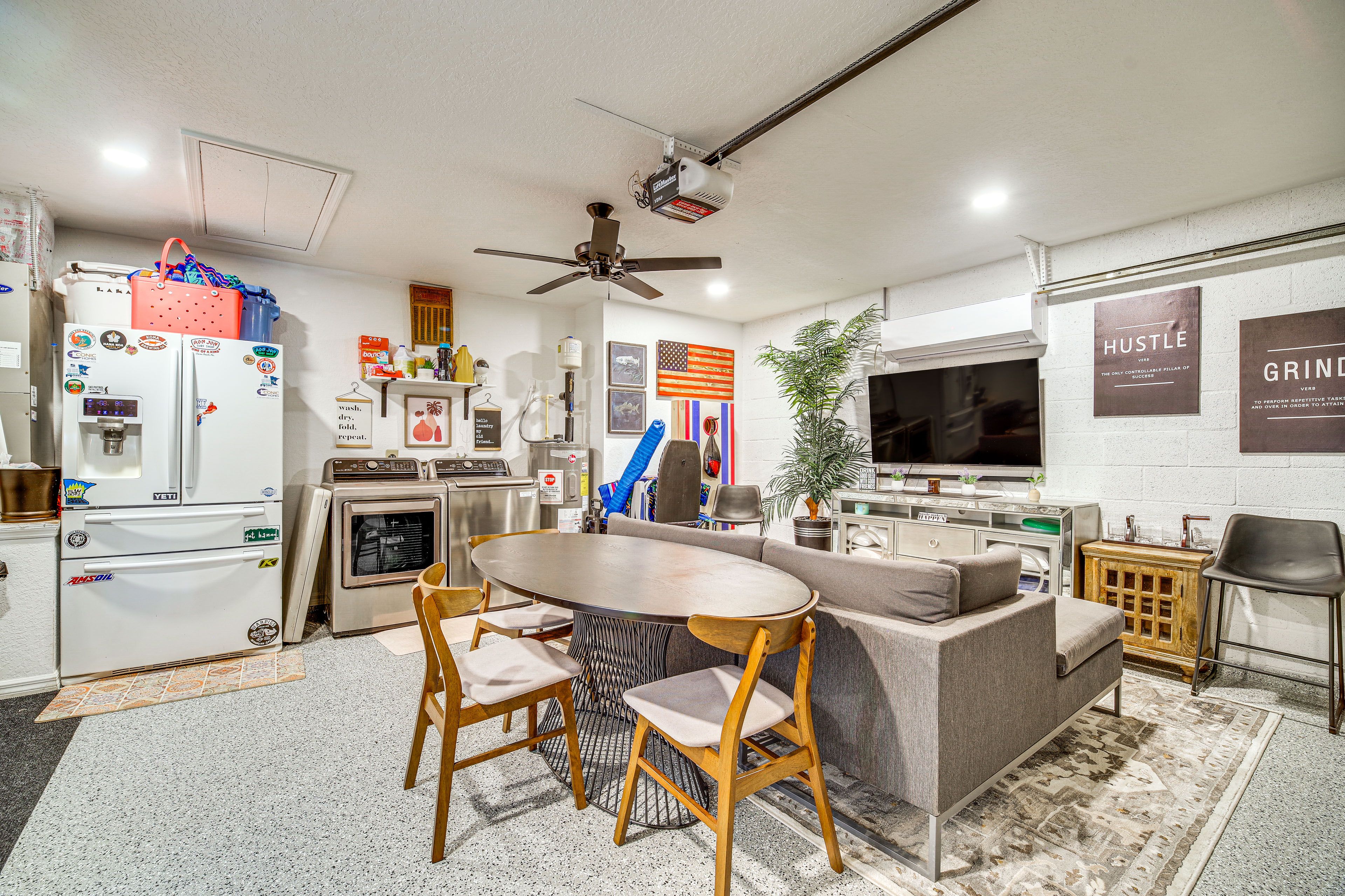 Garage Family Room | In-Unit Laundry | Beach Chairs & Towels