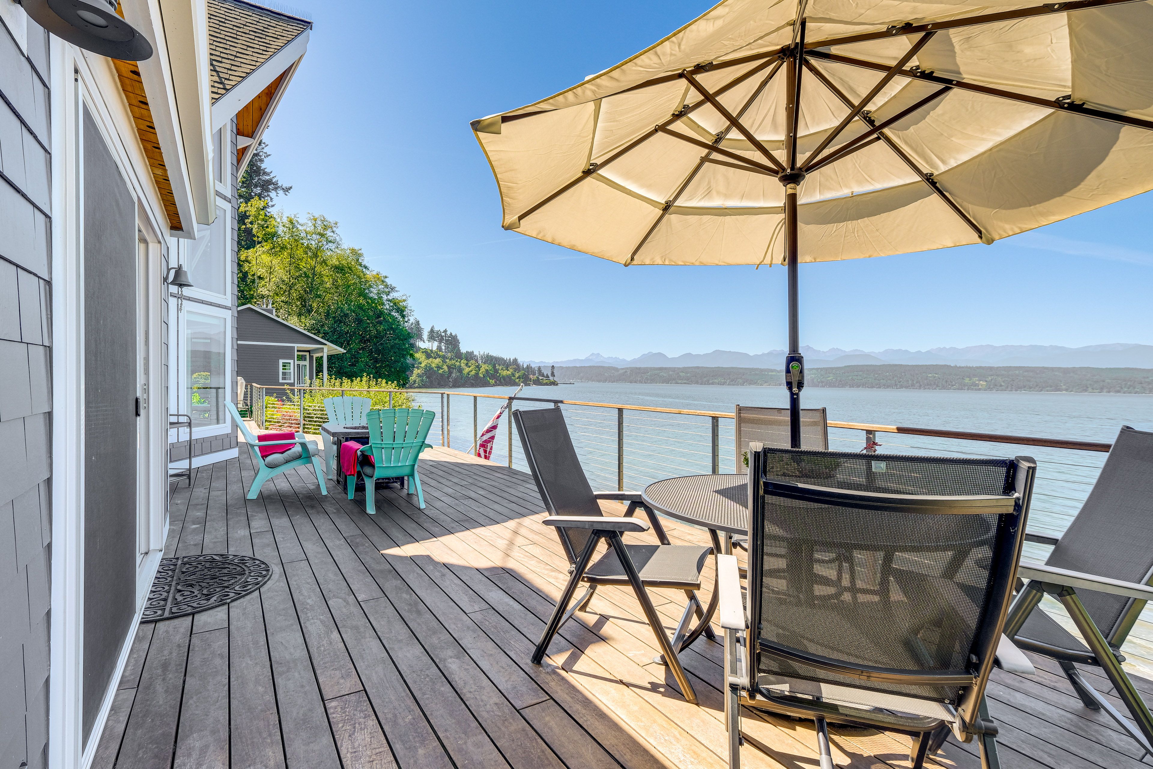 House Exterior | Furnished Deck | Dining Area | Gas Fire Pit | Bay Views