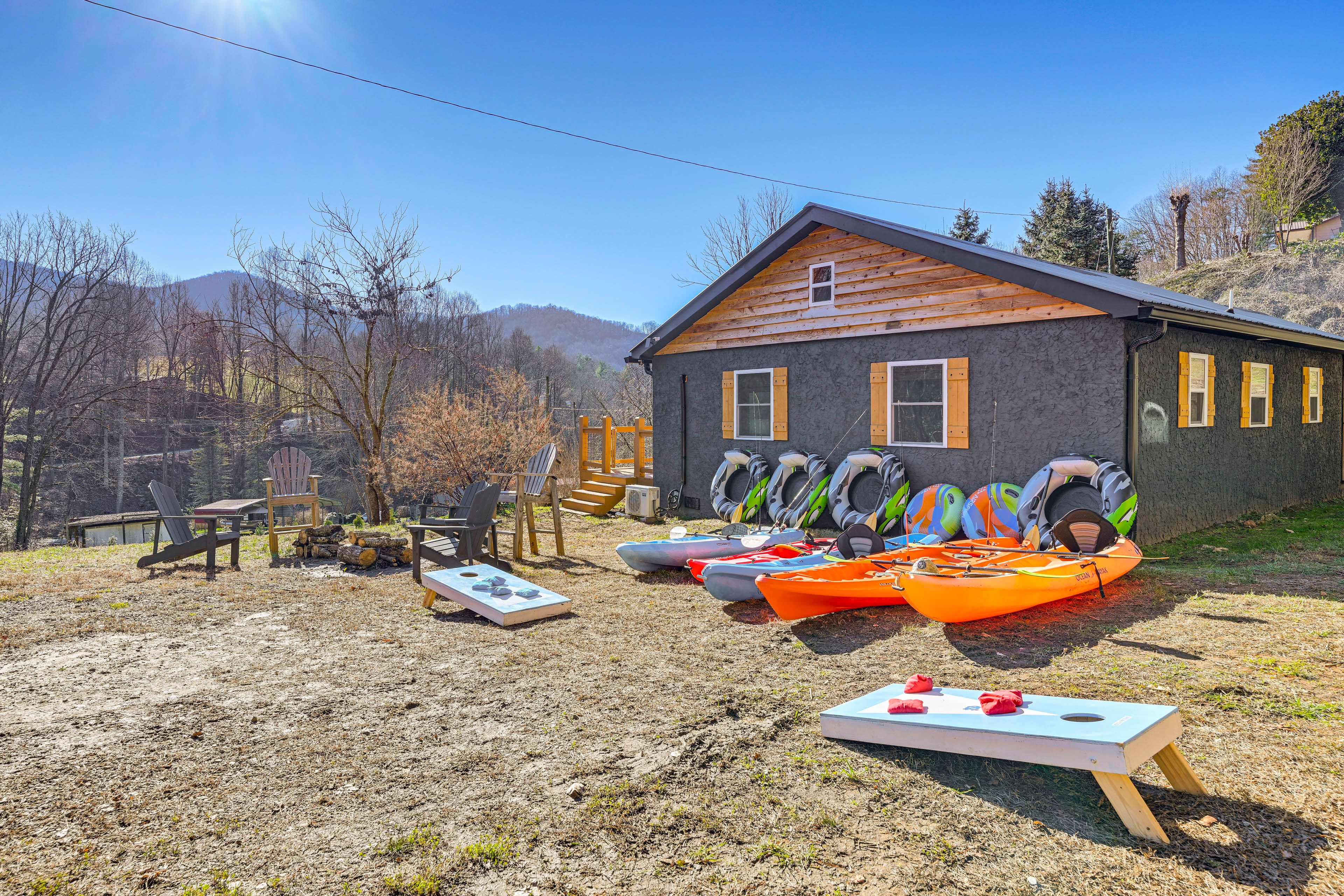 Home Exterior | Kayaks & Tubes Provided | Fire Pit Moved