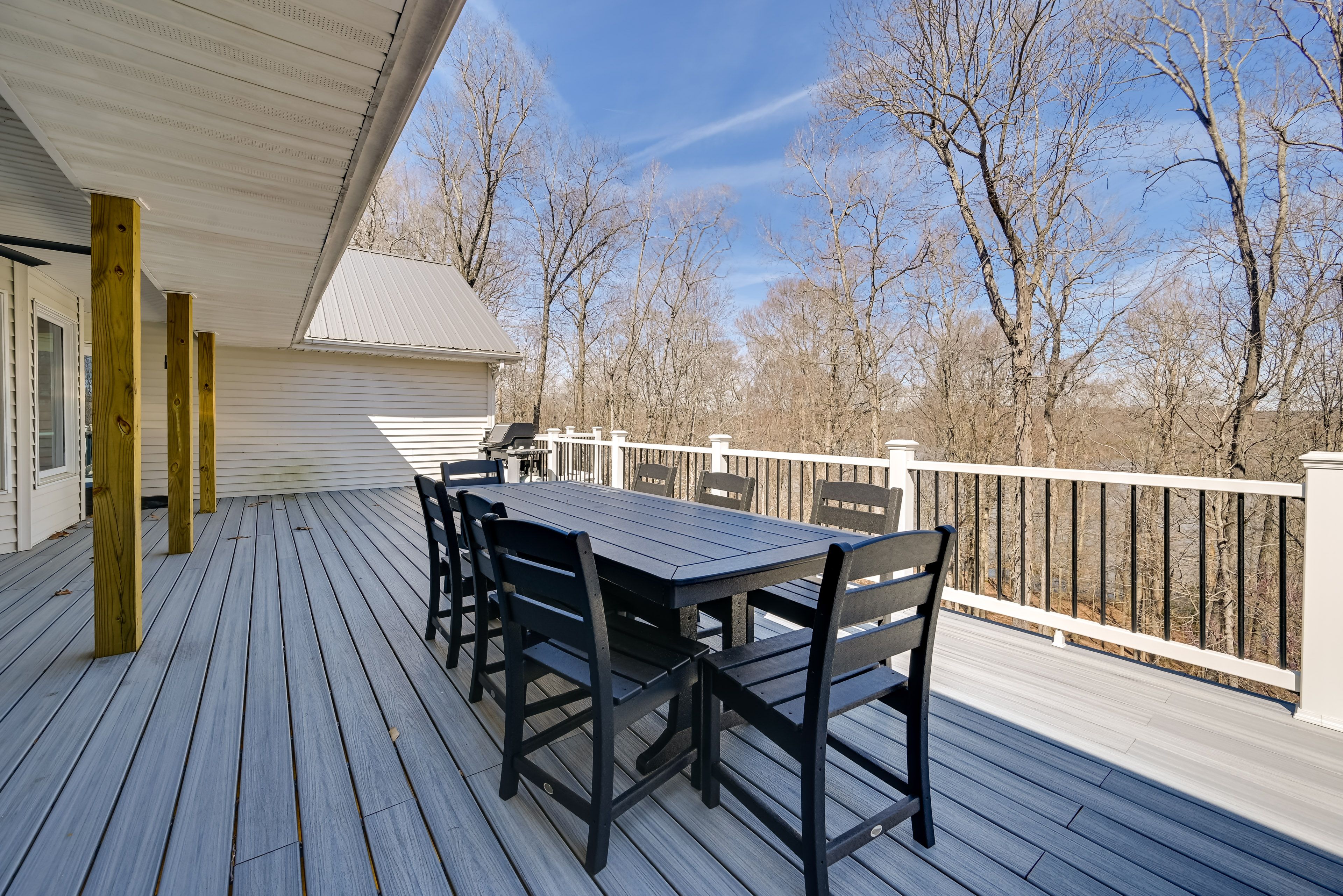 Main-Level Deck | Outdoor Dining | Gas Grill | Seasonal Lake View