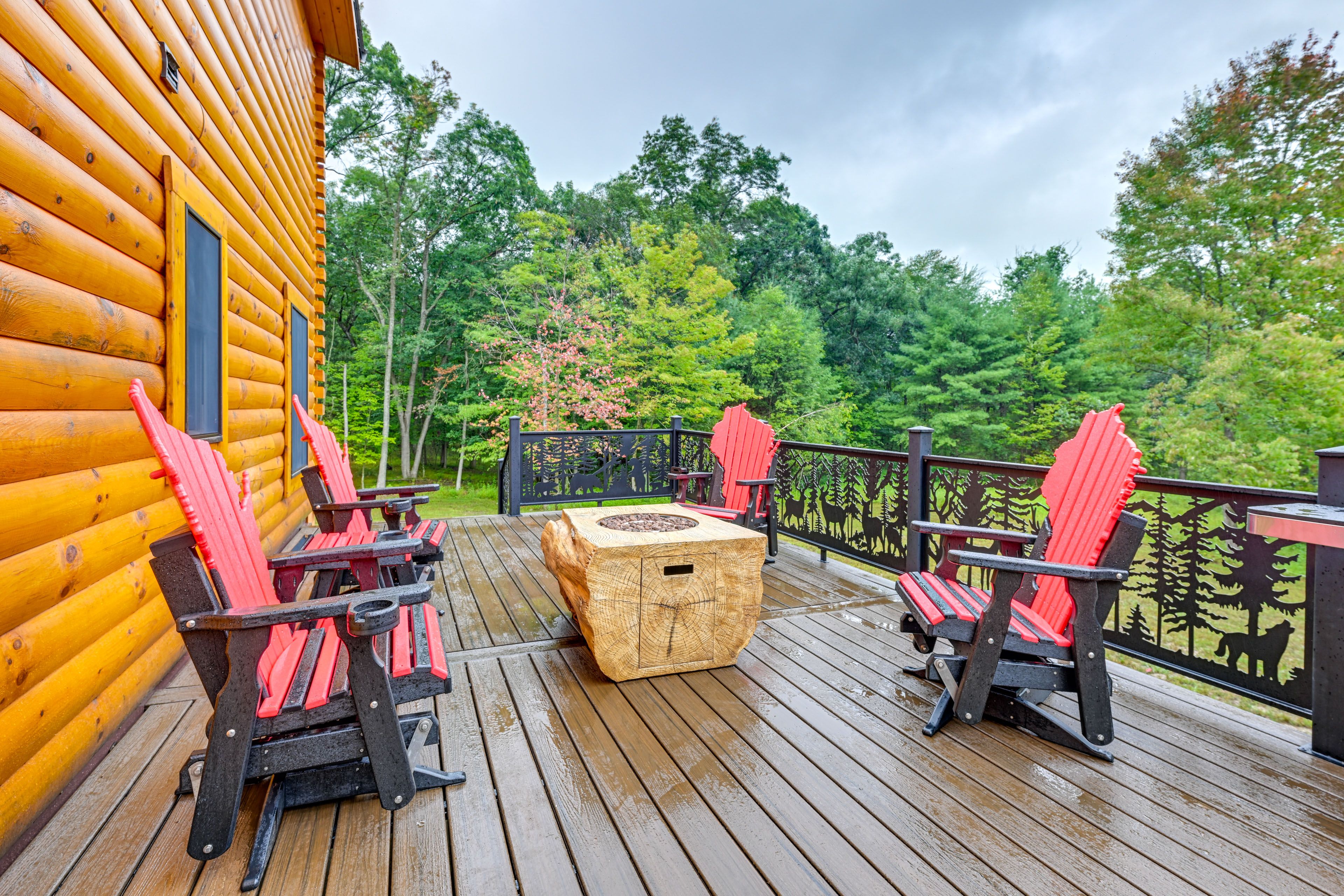 Rear Deck | Fire Pit Table | Forest Views