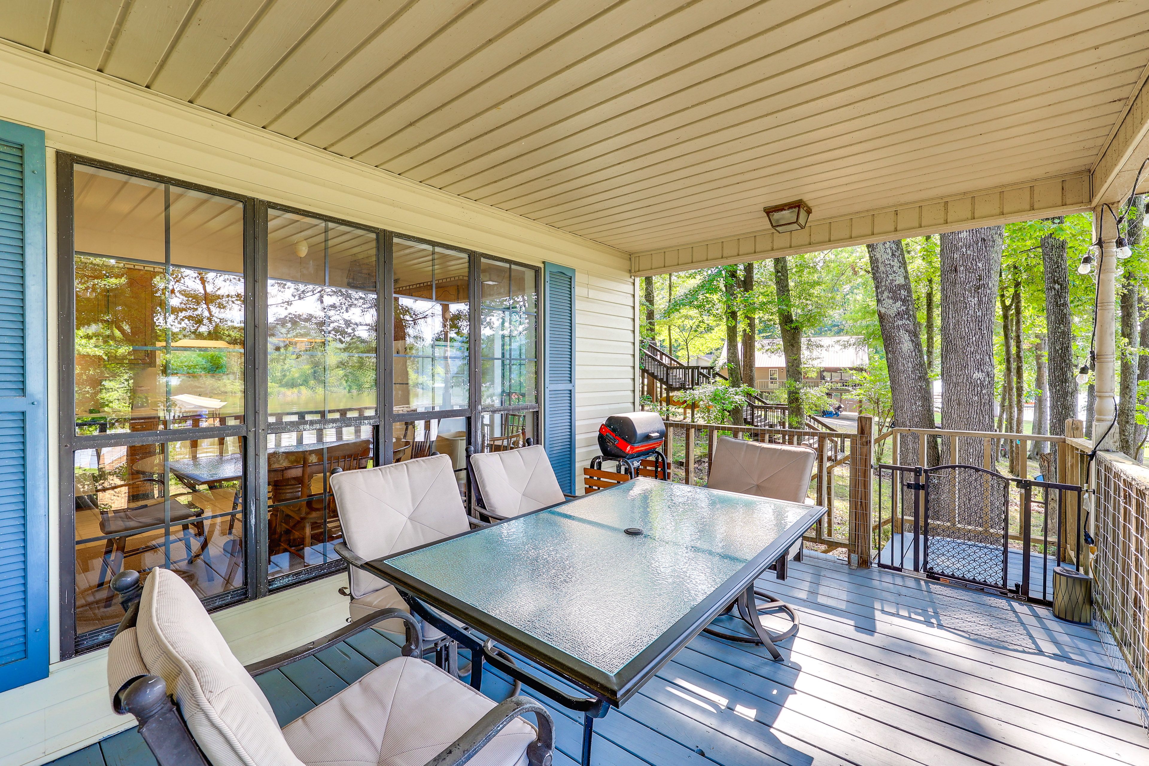 Deck | Outdoor Seating & Dining | Electric Grill | Lake Views