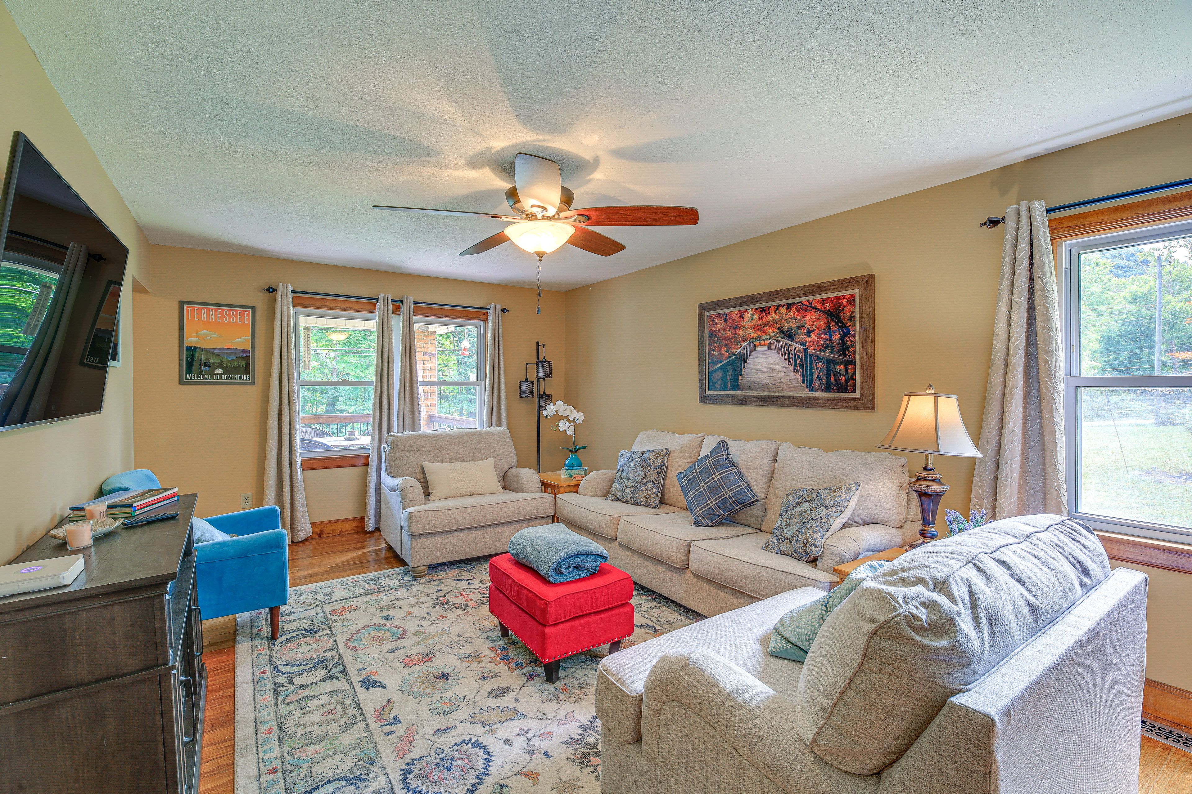 Living Room | Free WiFi | Smart TV | Central A/C Electric Fireplace | 1st Floor