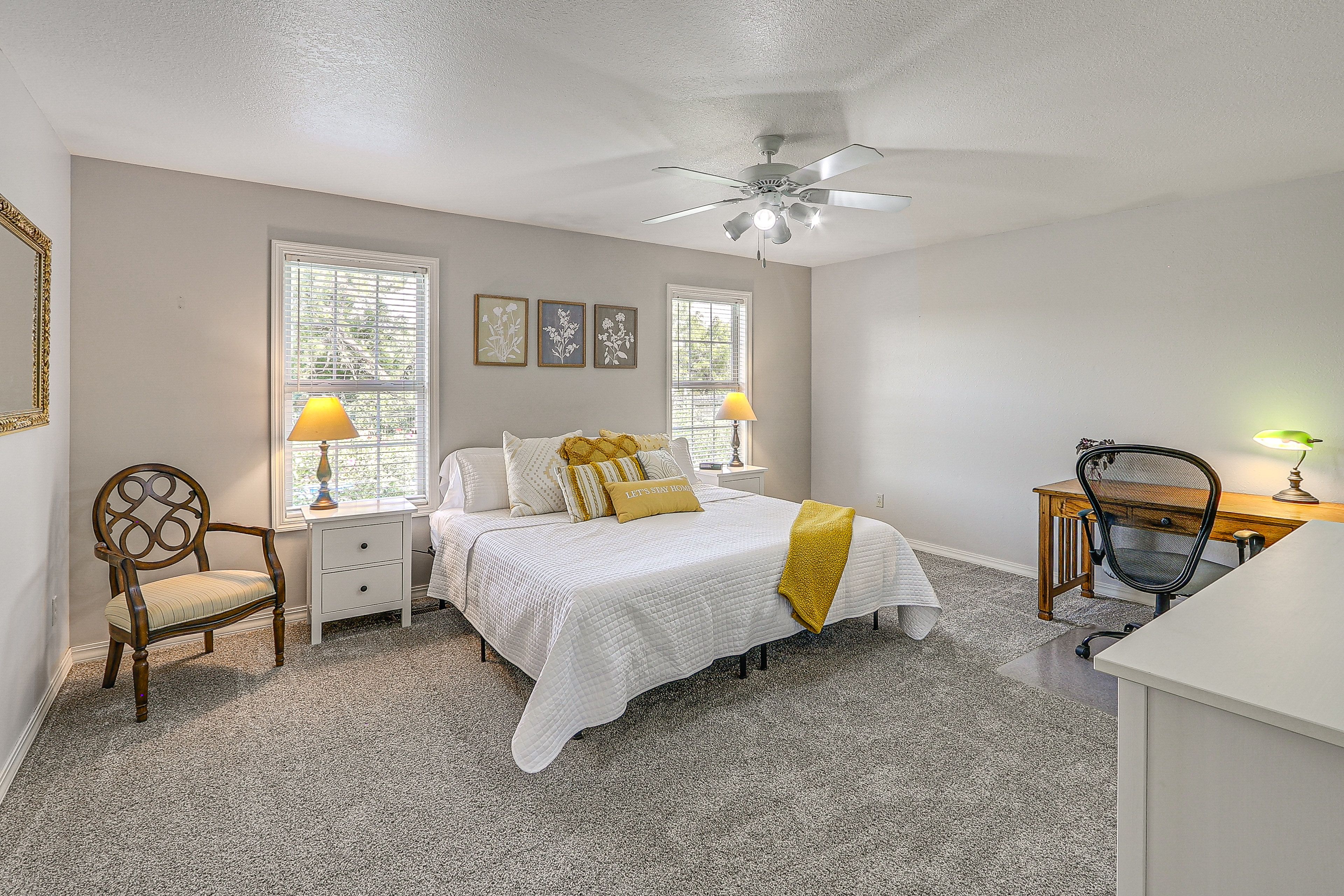 Bedroom 1 | King Bed | Office Area | Linens Provided | En-Suite Bathroom