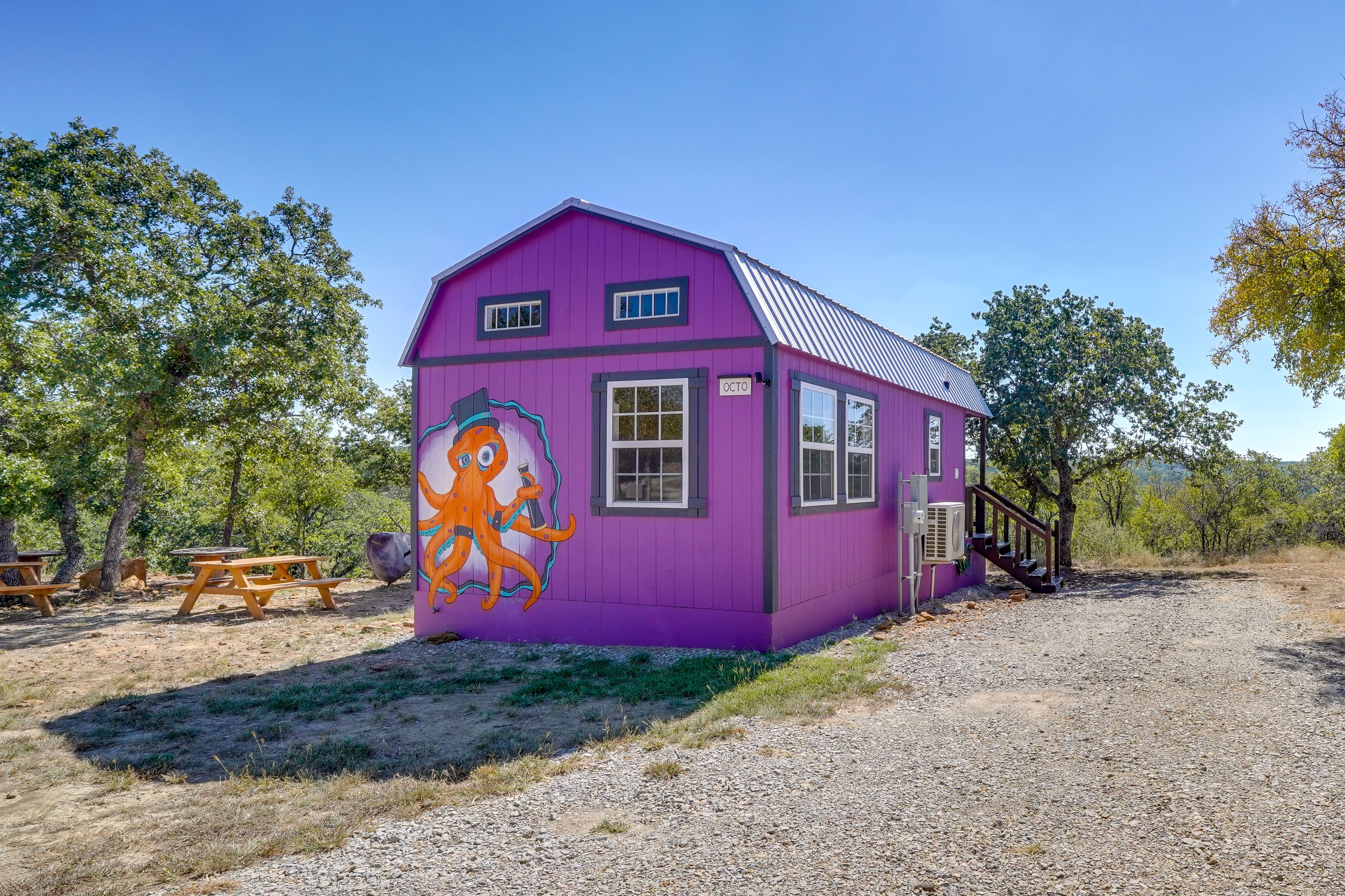 Cabin Exterior | Charcoal Grill | Picnic Tables | Swings