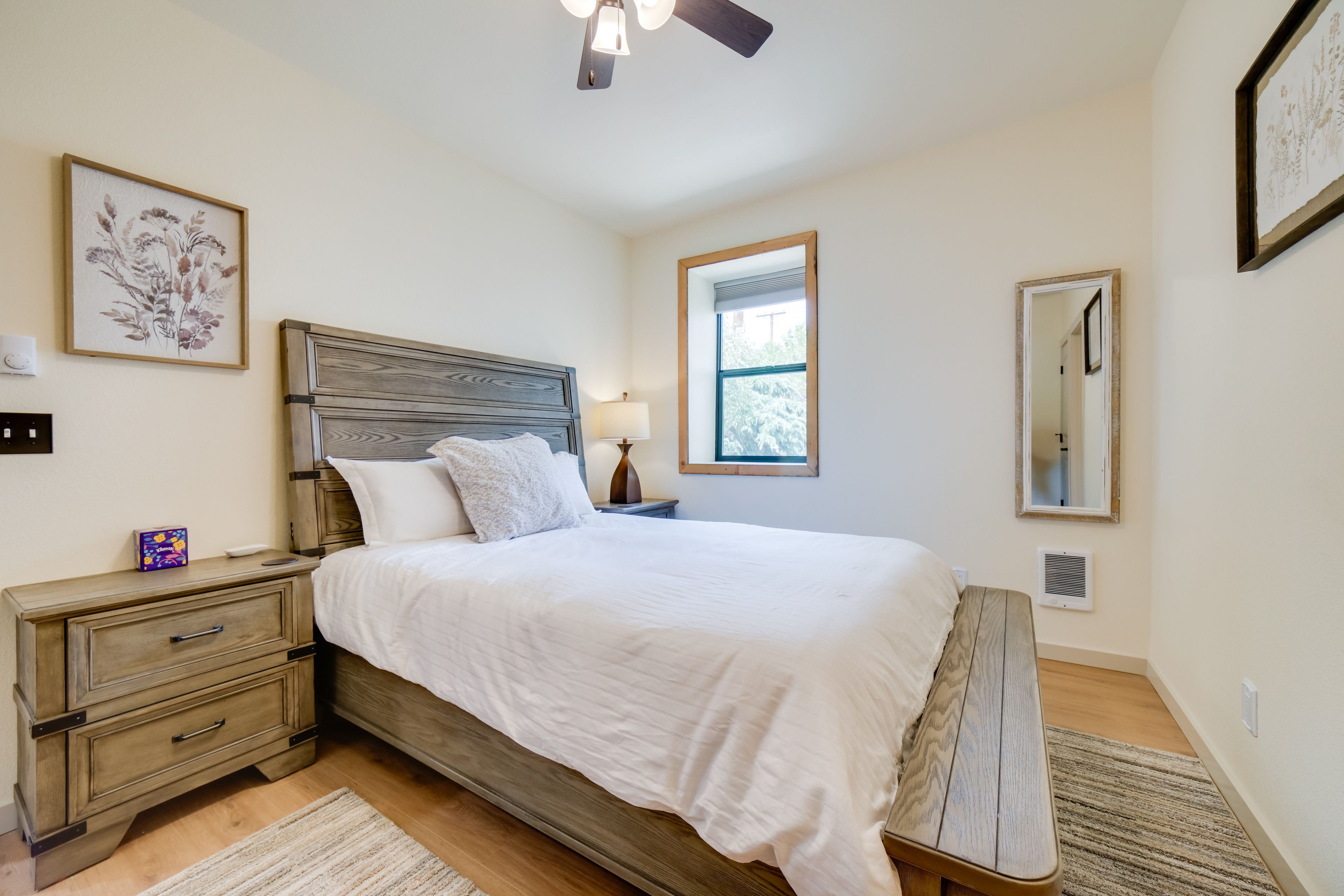 Bedroom 2 | Queen Bed | Electric Wall Heater | Ceiling Fan