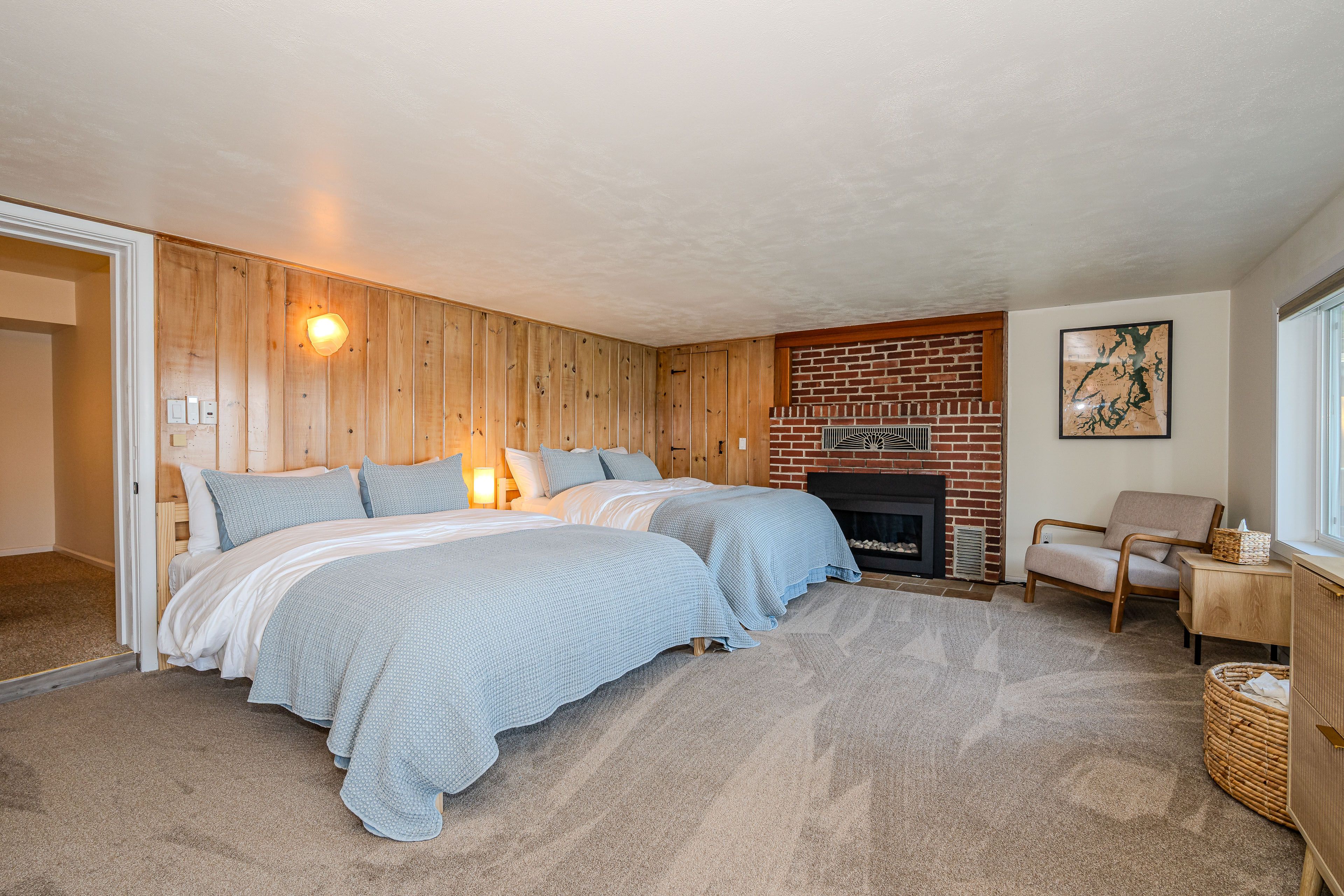 Bedroom 3 | 2 Queen Beds | Gas Fireplace | Ground Floor