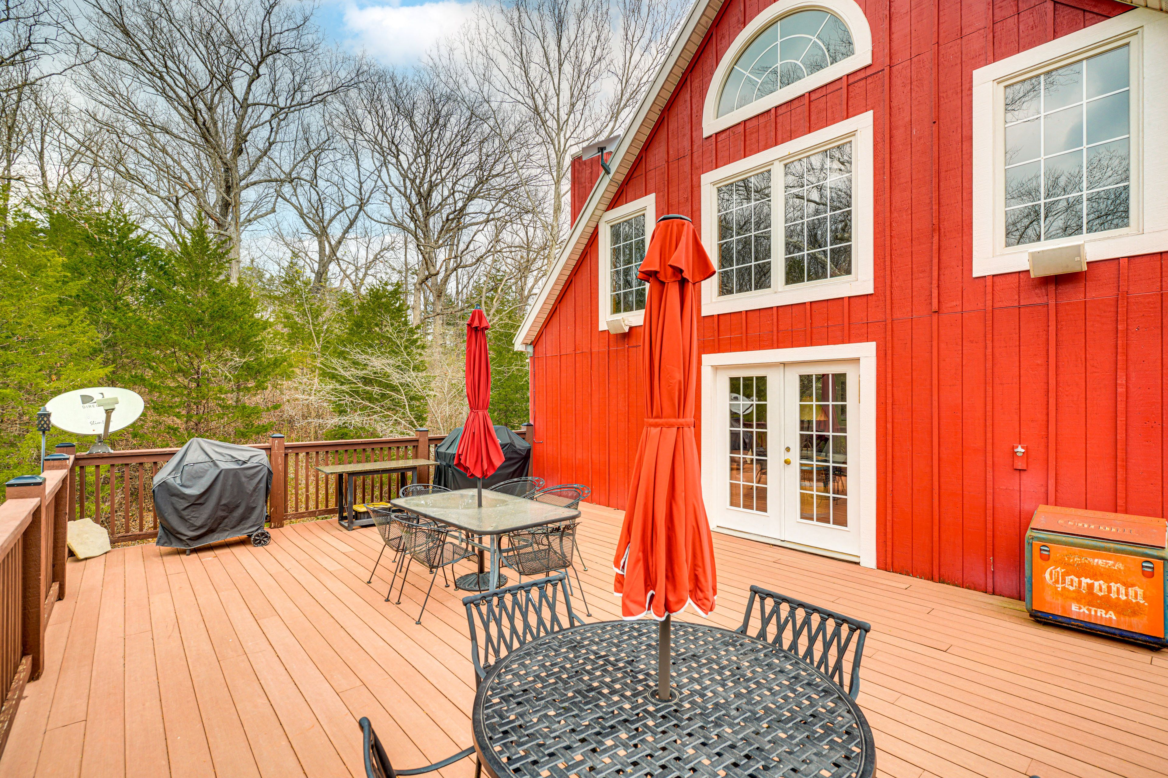 Property Exterior | Furnished Deck | 2-Story Cabin