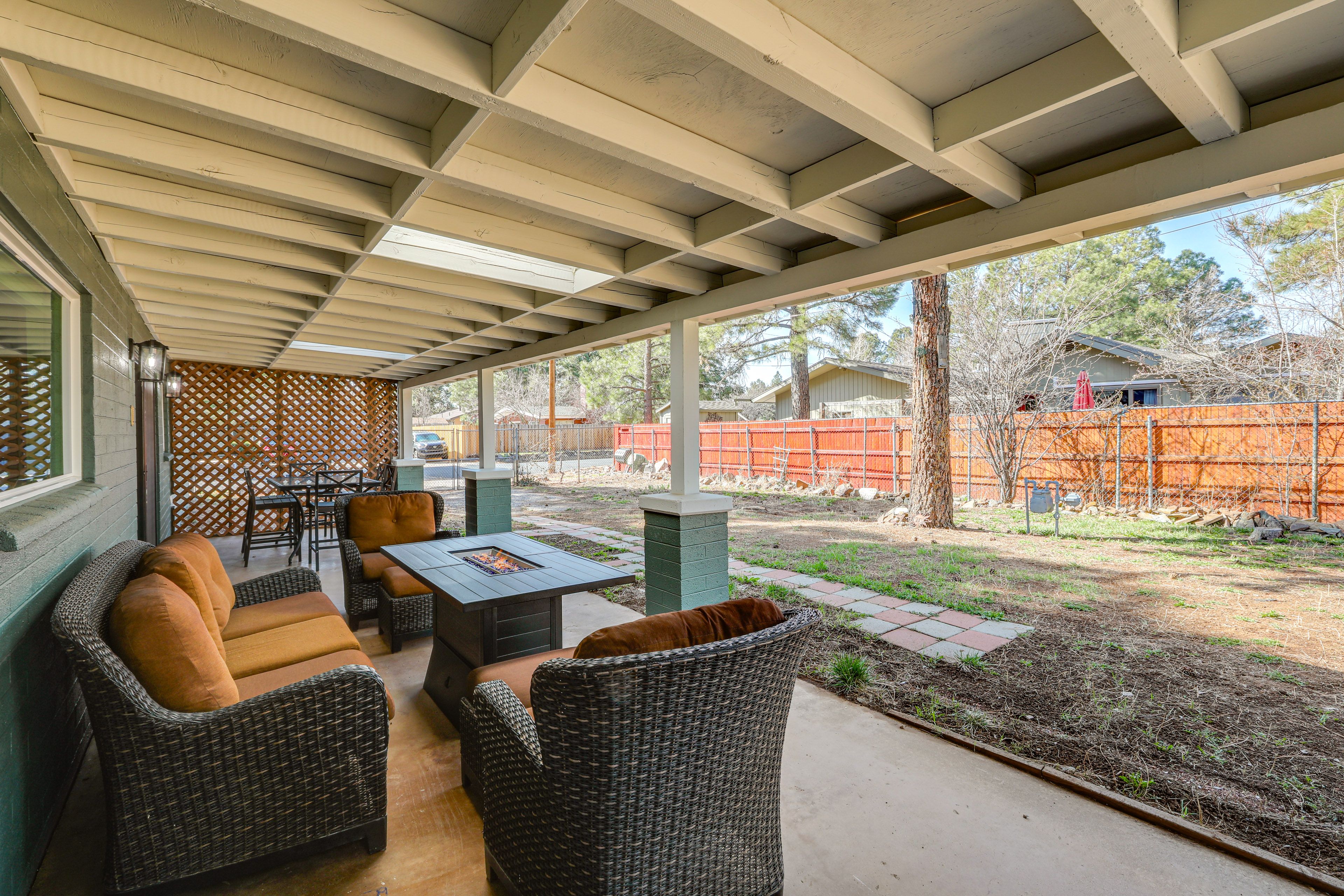 Covered Patio | Fire Pit Table | Outdoor Dining Set | Gas Grill