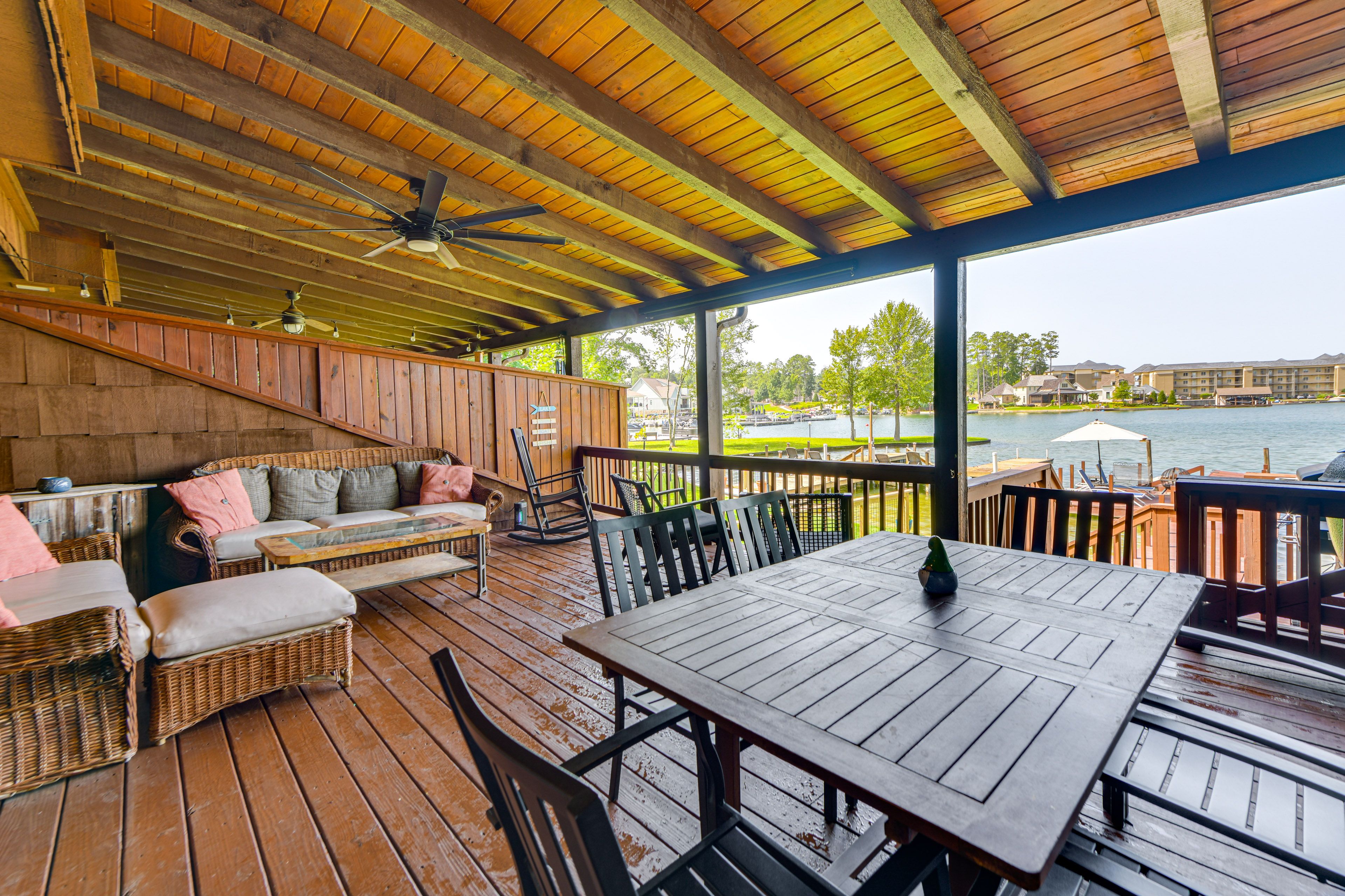 Deck | 2-Story Villa | Dining Area | Seating | Lake View | Ceiling Fans