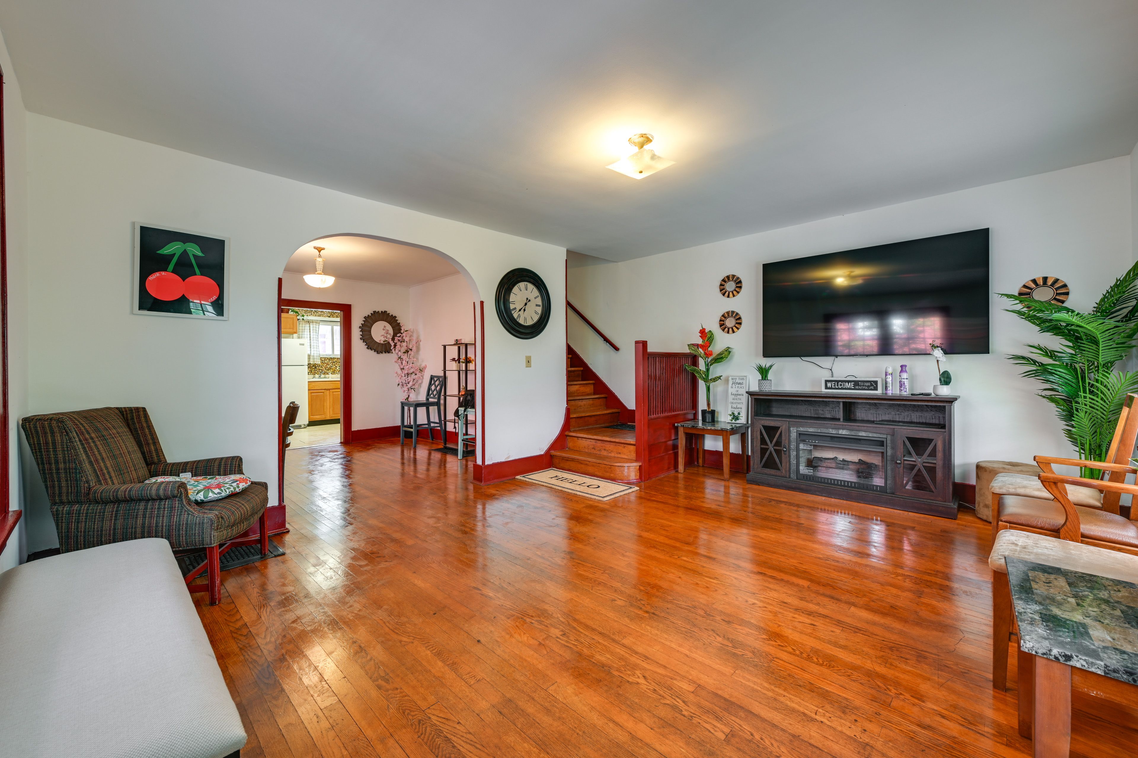 Living Room | Free WiFi | Central Heating | 75" Smart TV | Electric Fireplace