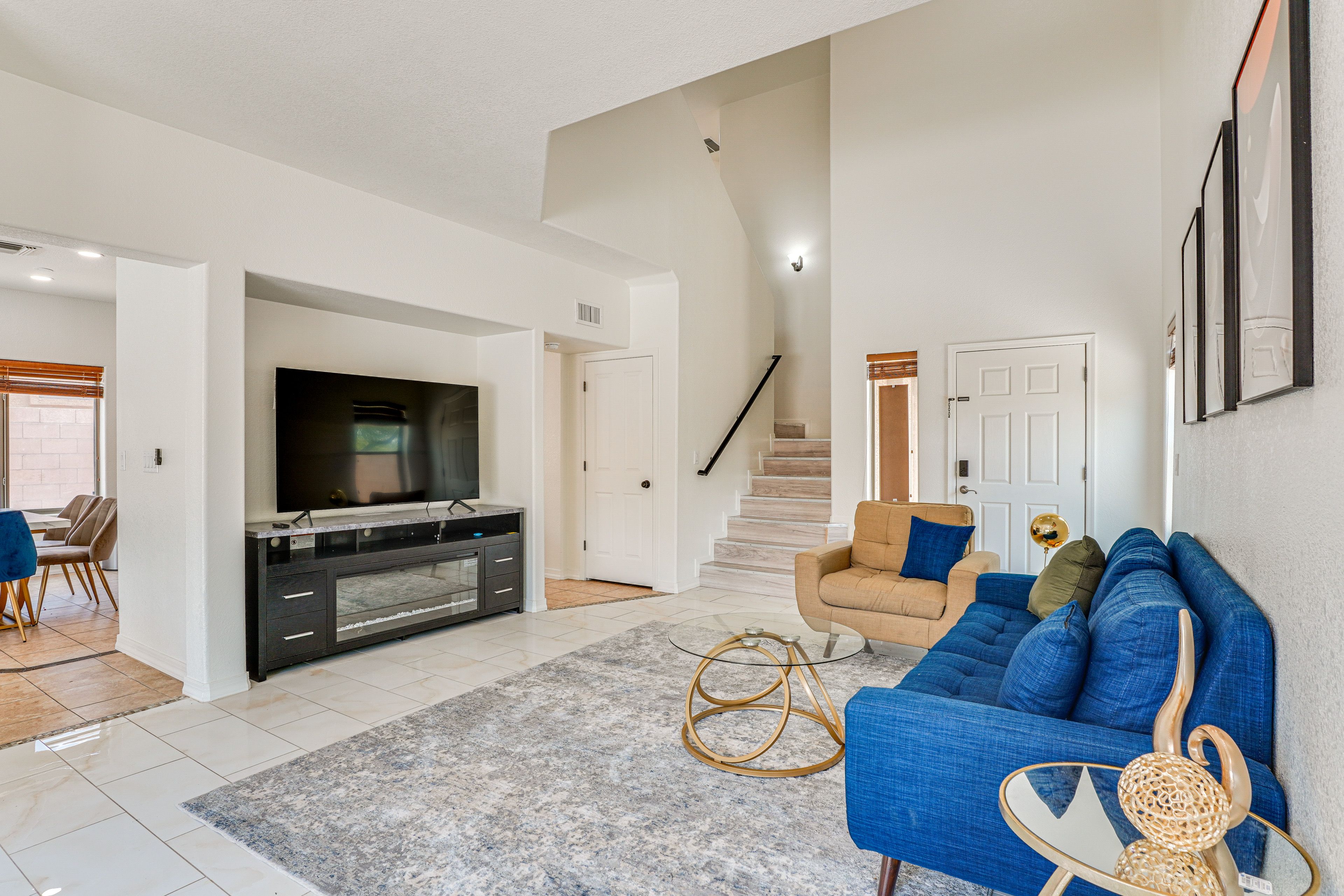 Living Room | 1st Floor | Electric Fireplace | 75" Smart TV w/ Cable