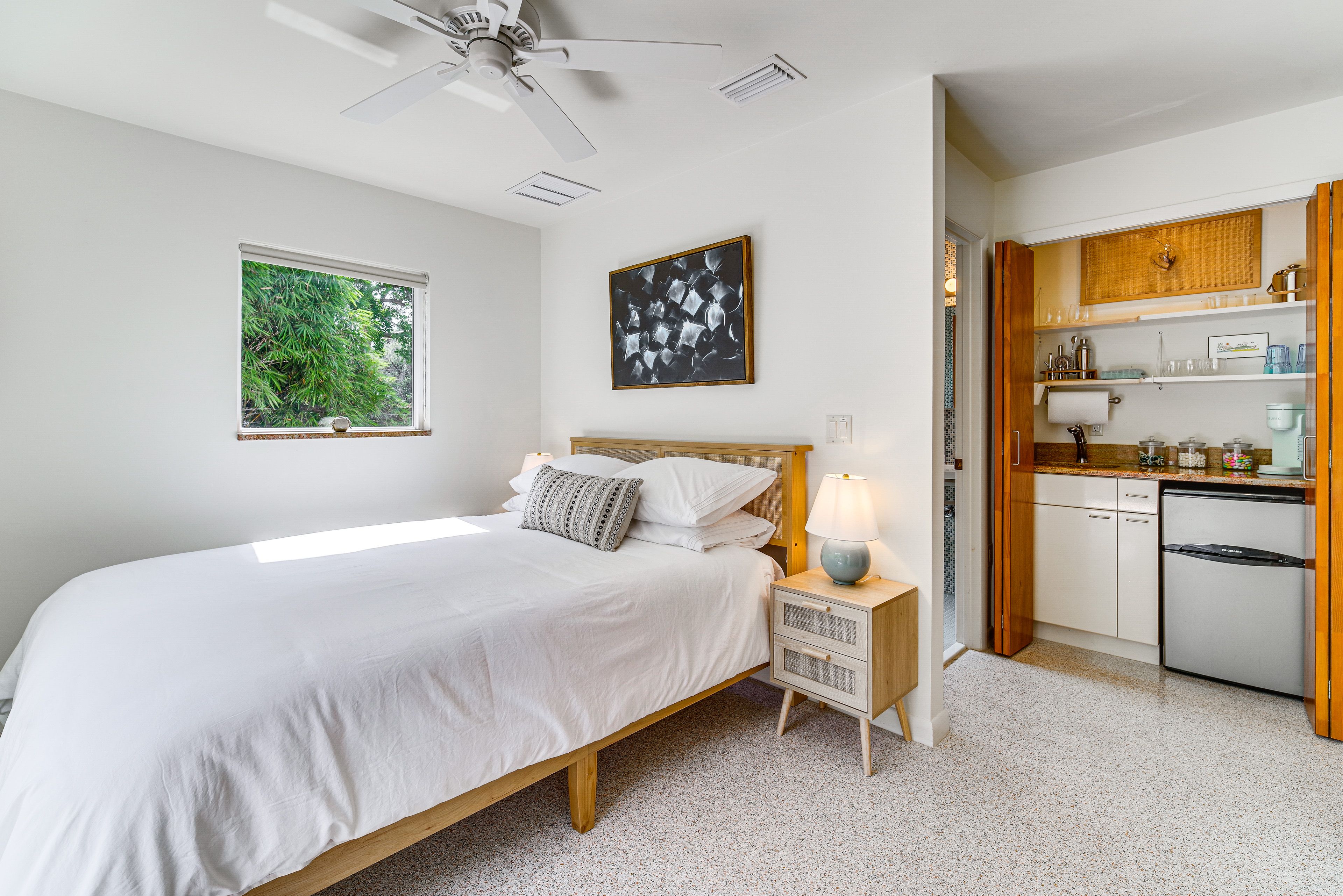 Bedroom 2 | Queen Bed | Kitchenette | Keurig Coffee Maker | Front Patio Access