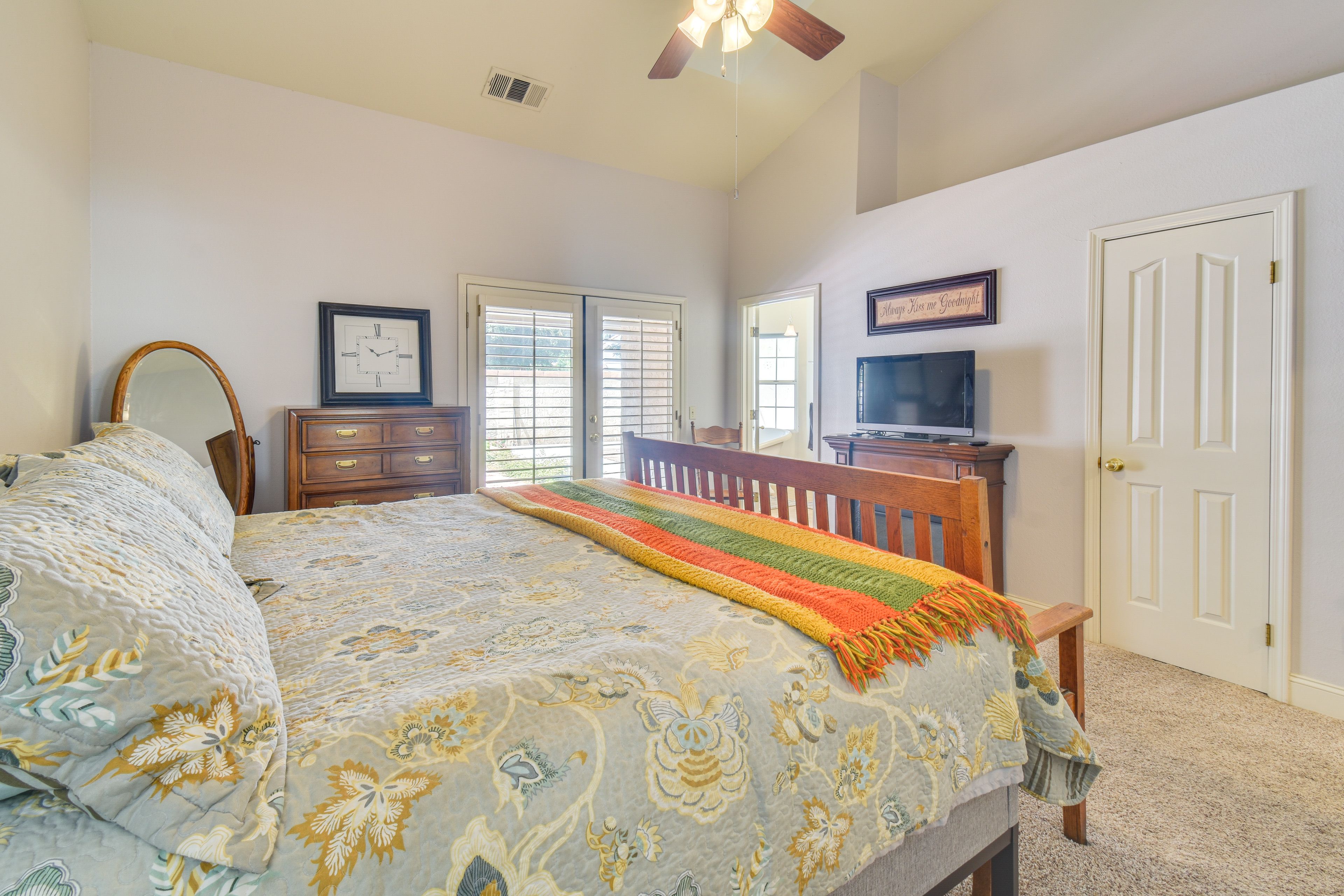 Bedroom 1 | King Bed | Flat-Screen TV | Electric Fireplace | Linens Provided