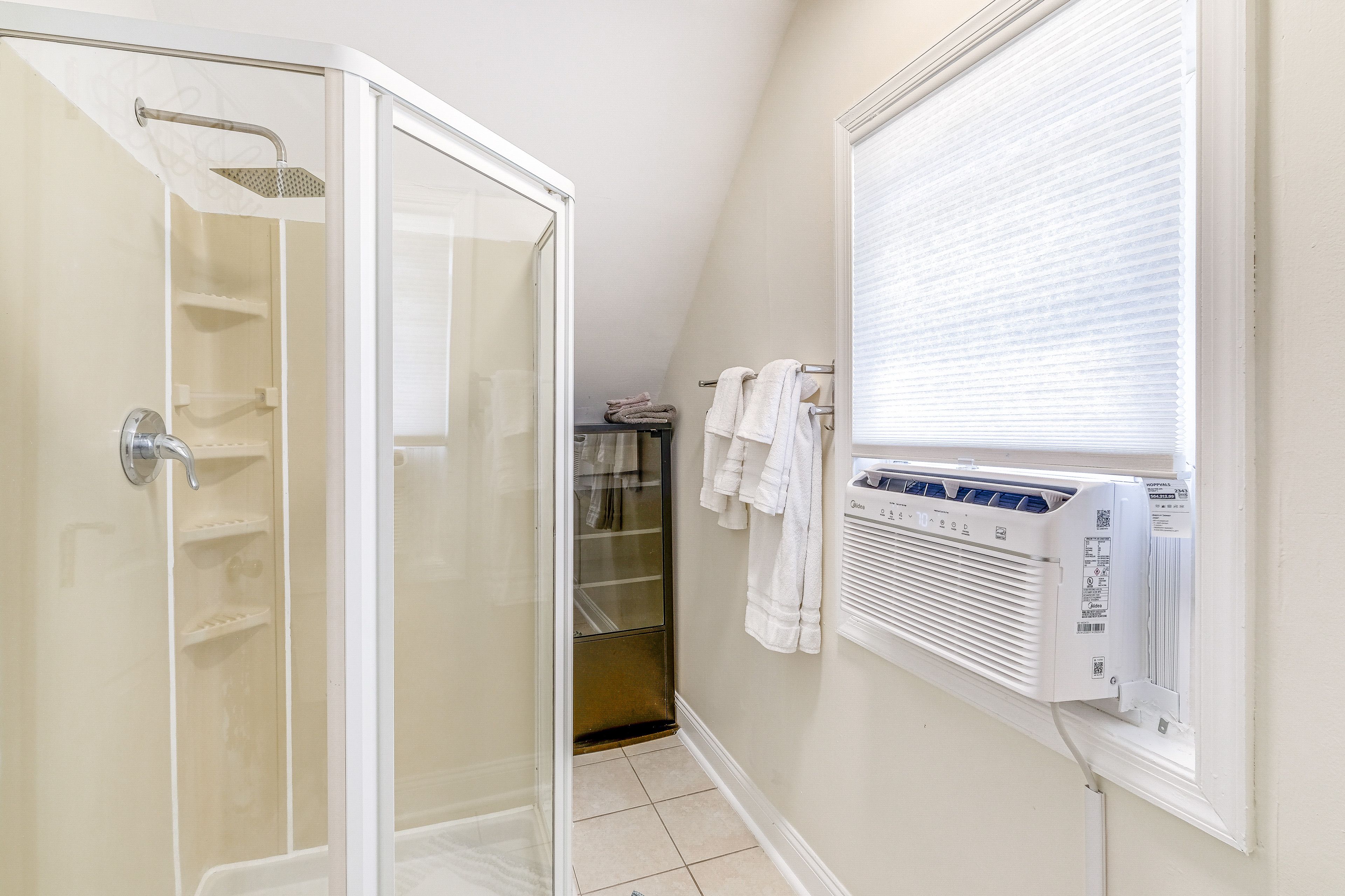 En-Suite Bathroom | 2nd Floor | Towels Provided | Window A/C Unit