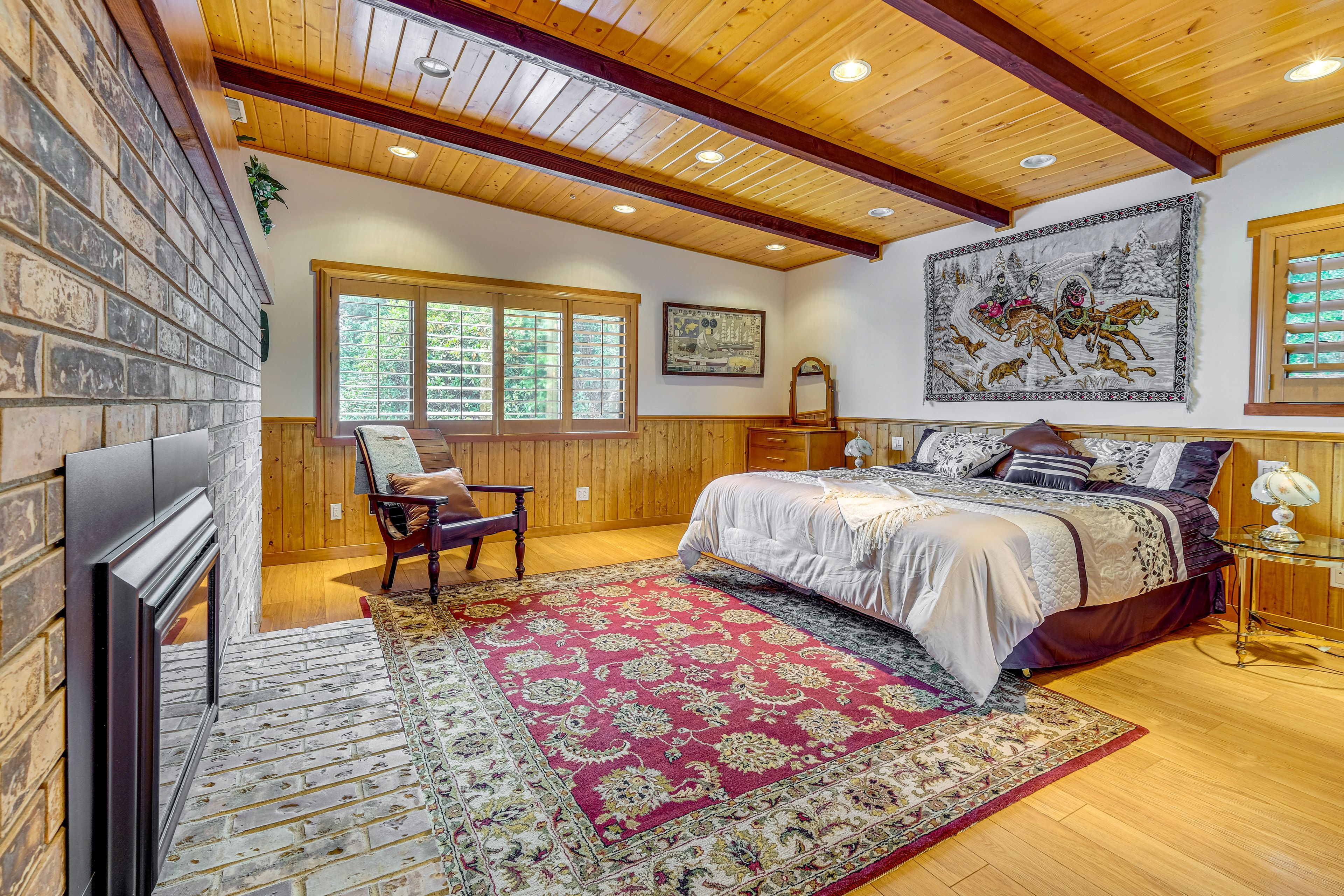 Bedroom 1 | 1st Floor | King Bed | Electric Fireplace | Linens Provided