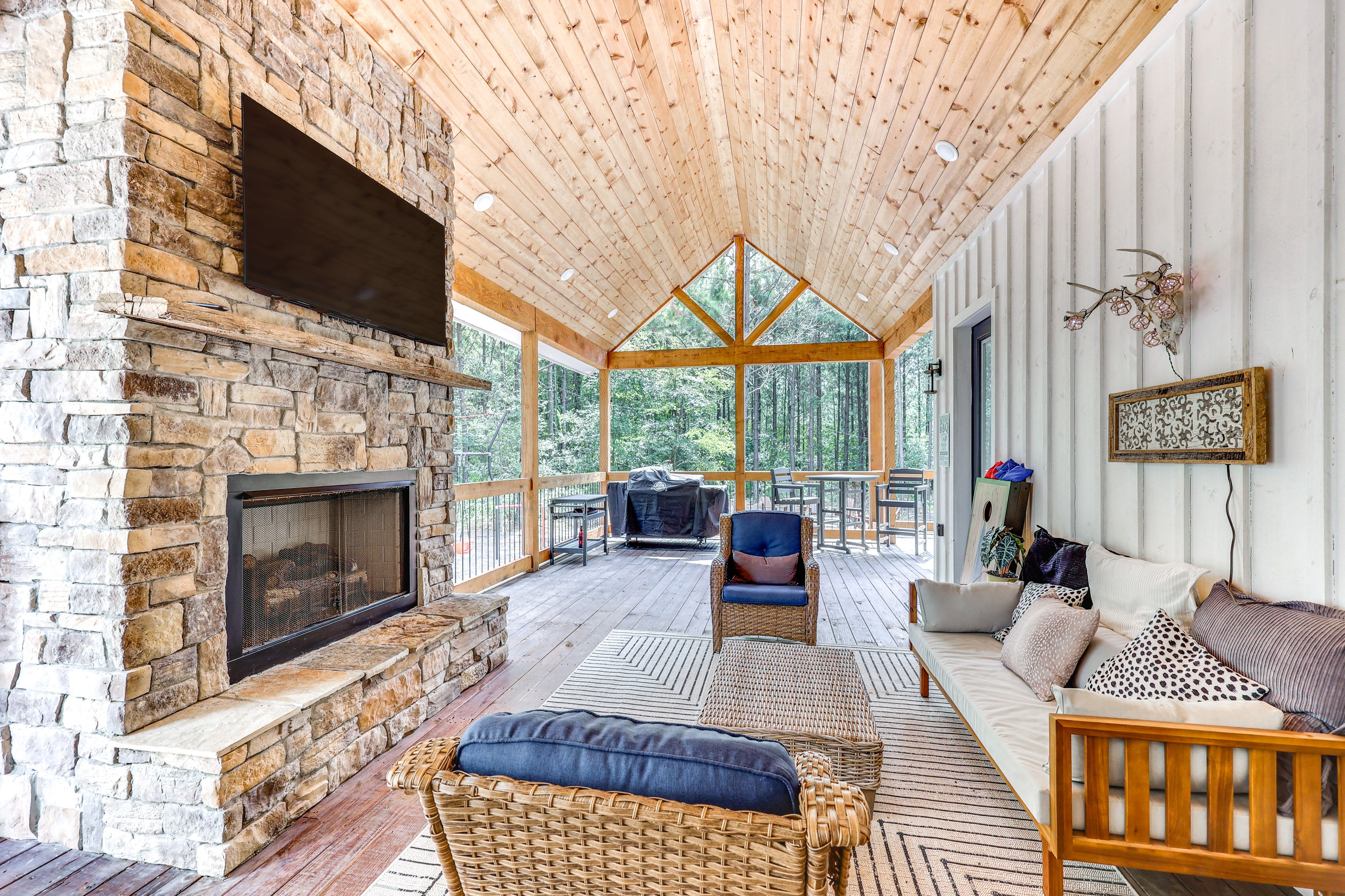 Lower Wraparound Deck | Outdoor Fireplace | Outdoor Flat-Screen TV | Cornhole