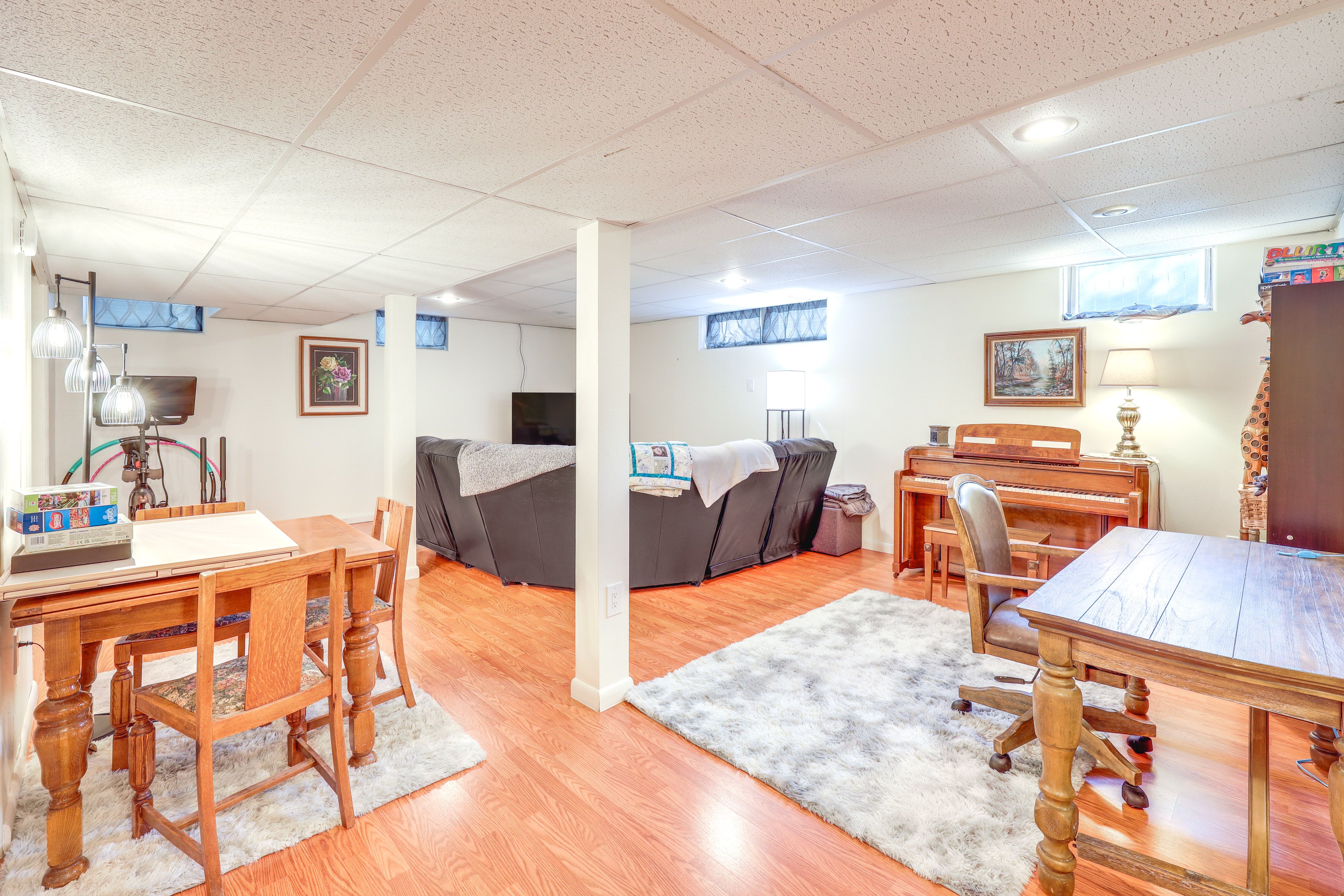 Lower Living Area | Smart TV | Laptop-Friendly Workspace | Basement Floor