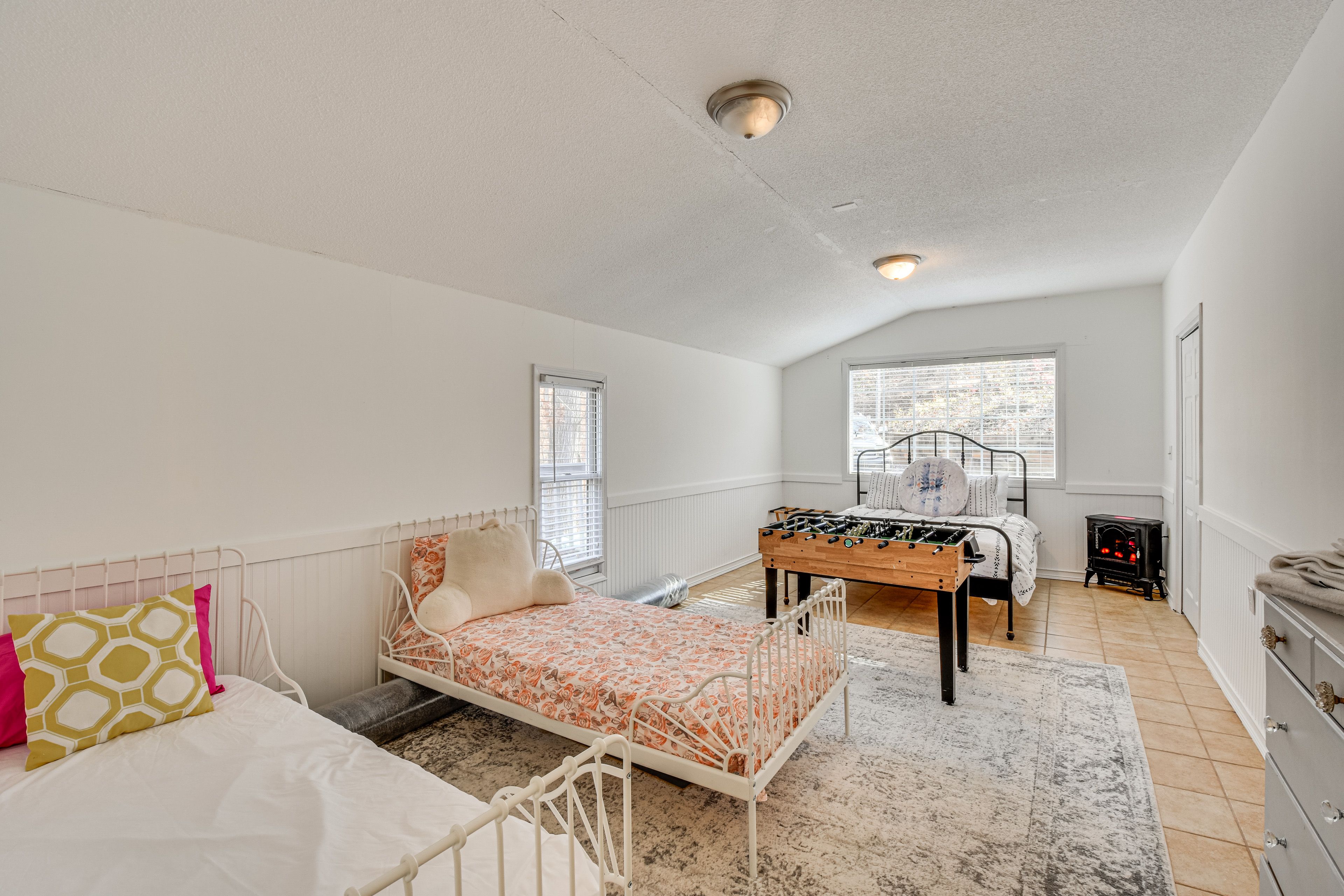 Bedroom 2 | 1st Floor | Queen Bed | 2 Twin Beds | Foosball Table