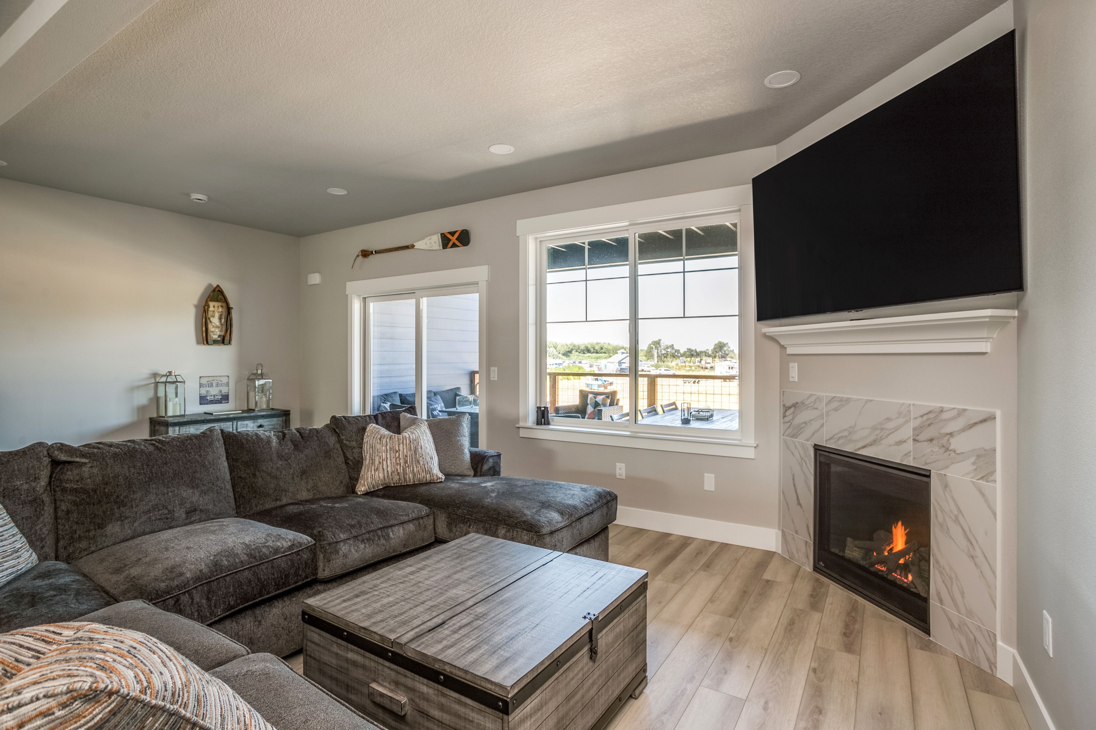 Living Room | 3-Story Townhome | Central Heating & A/C