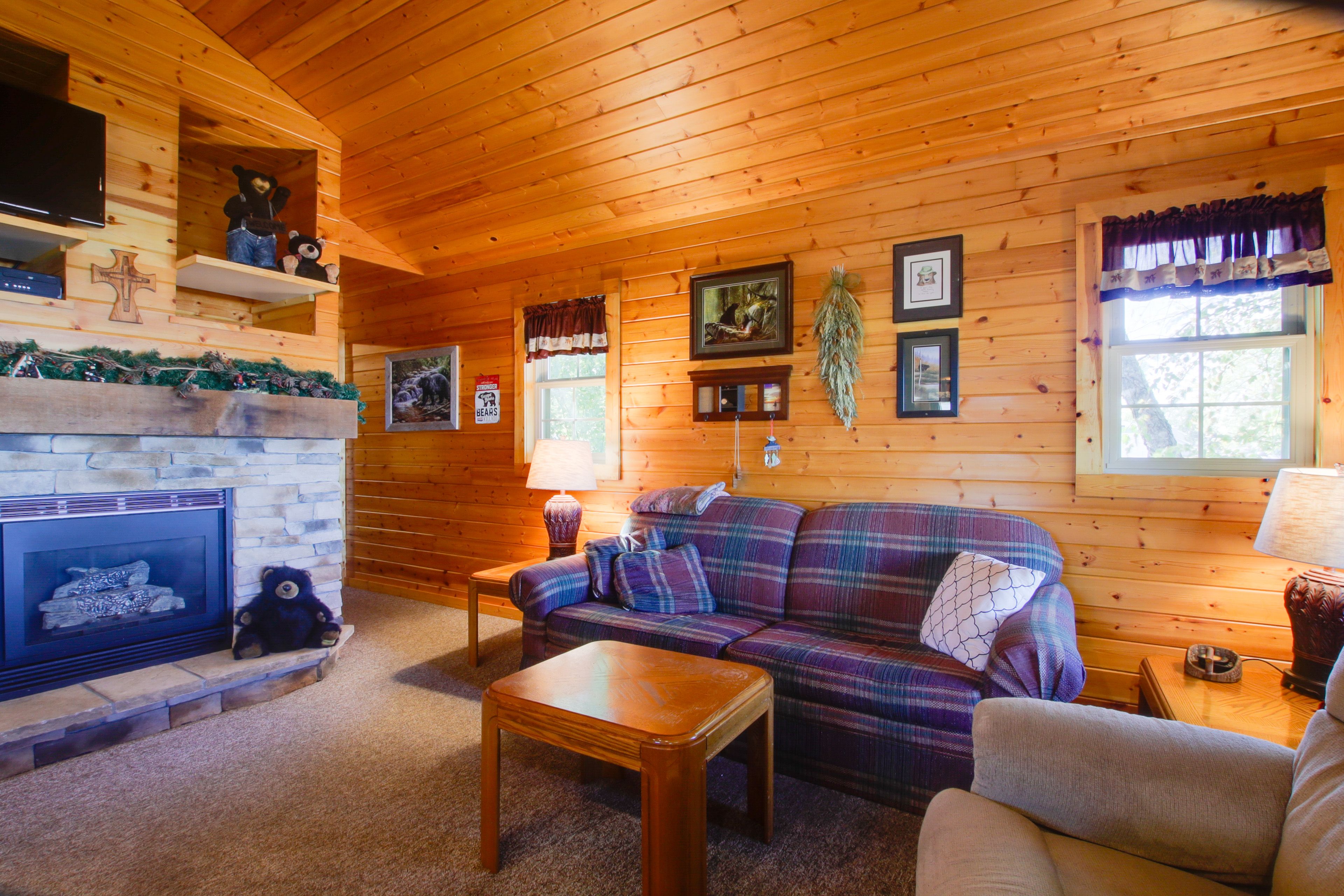 Living Room | Fireplace | Central Heating & A/C | Full Sleeper Sofa