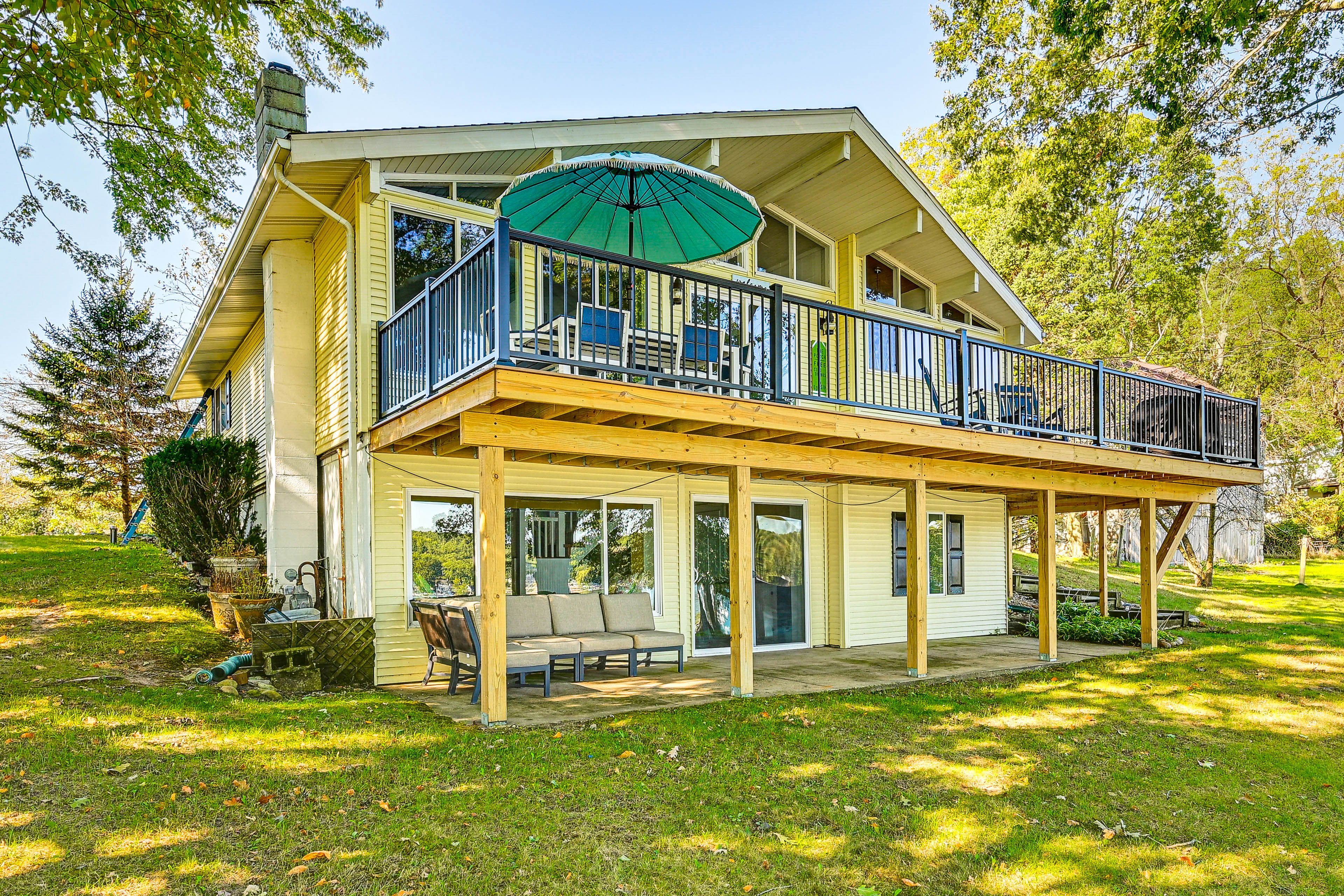 Property Exterior | Wood-Burning Fire Pit | Lake Access | Kayaks