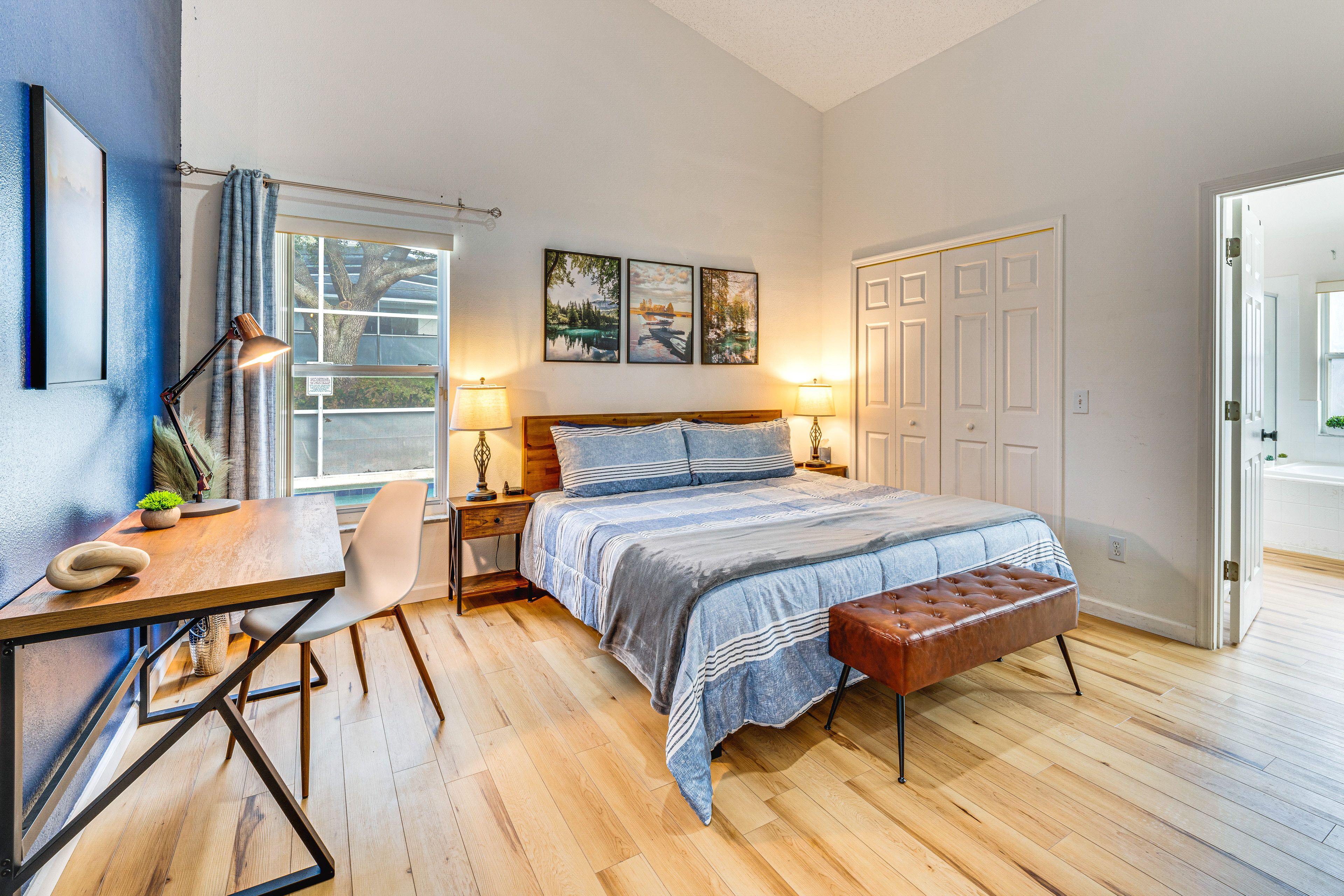 Bedroom 1 | King Bed | Laptop-Friendly Workspace | En-Suite Bathroom